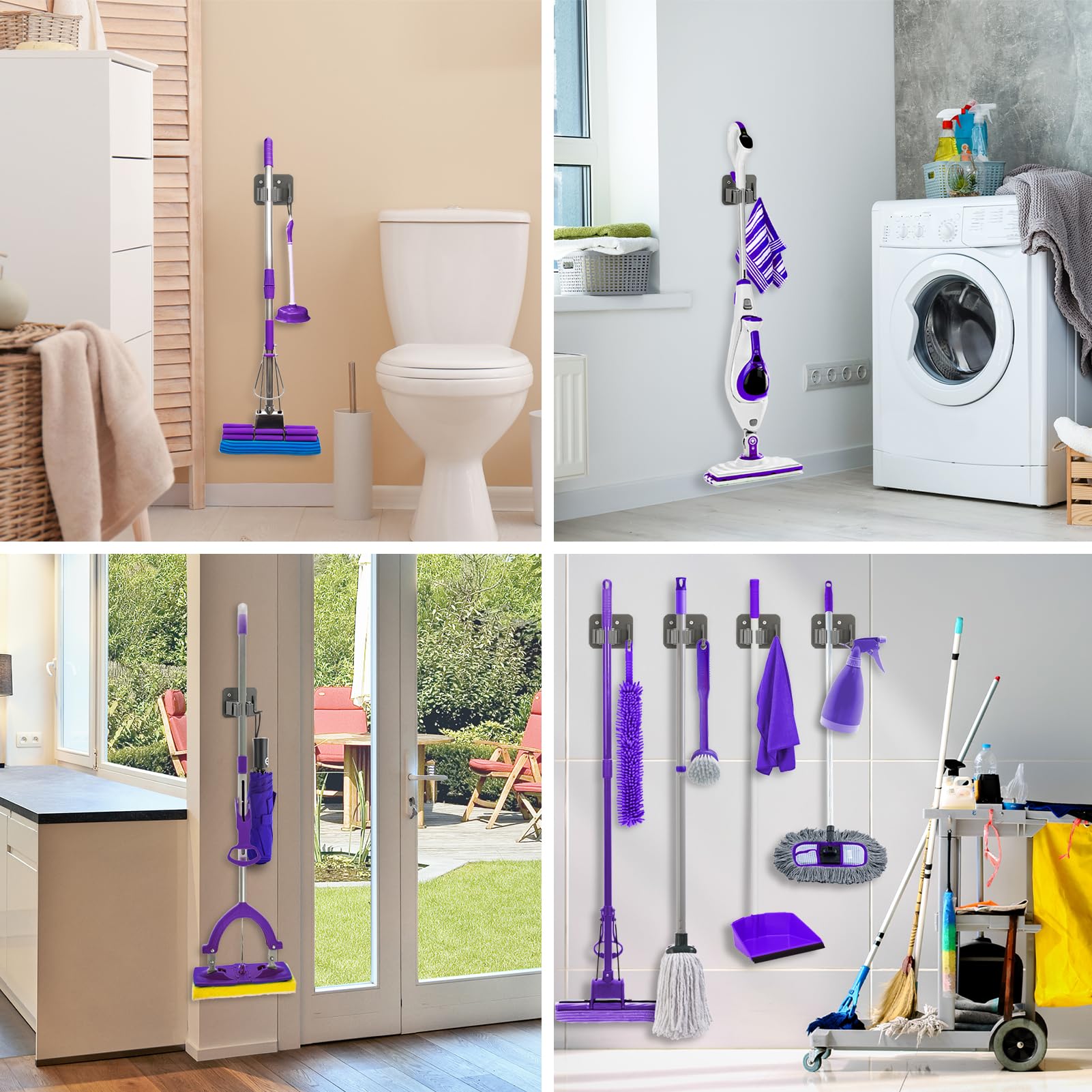 Broom Holder Wall Mount Rack (4 Count)