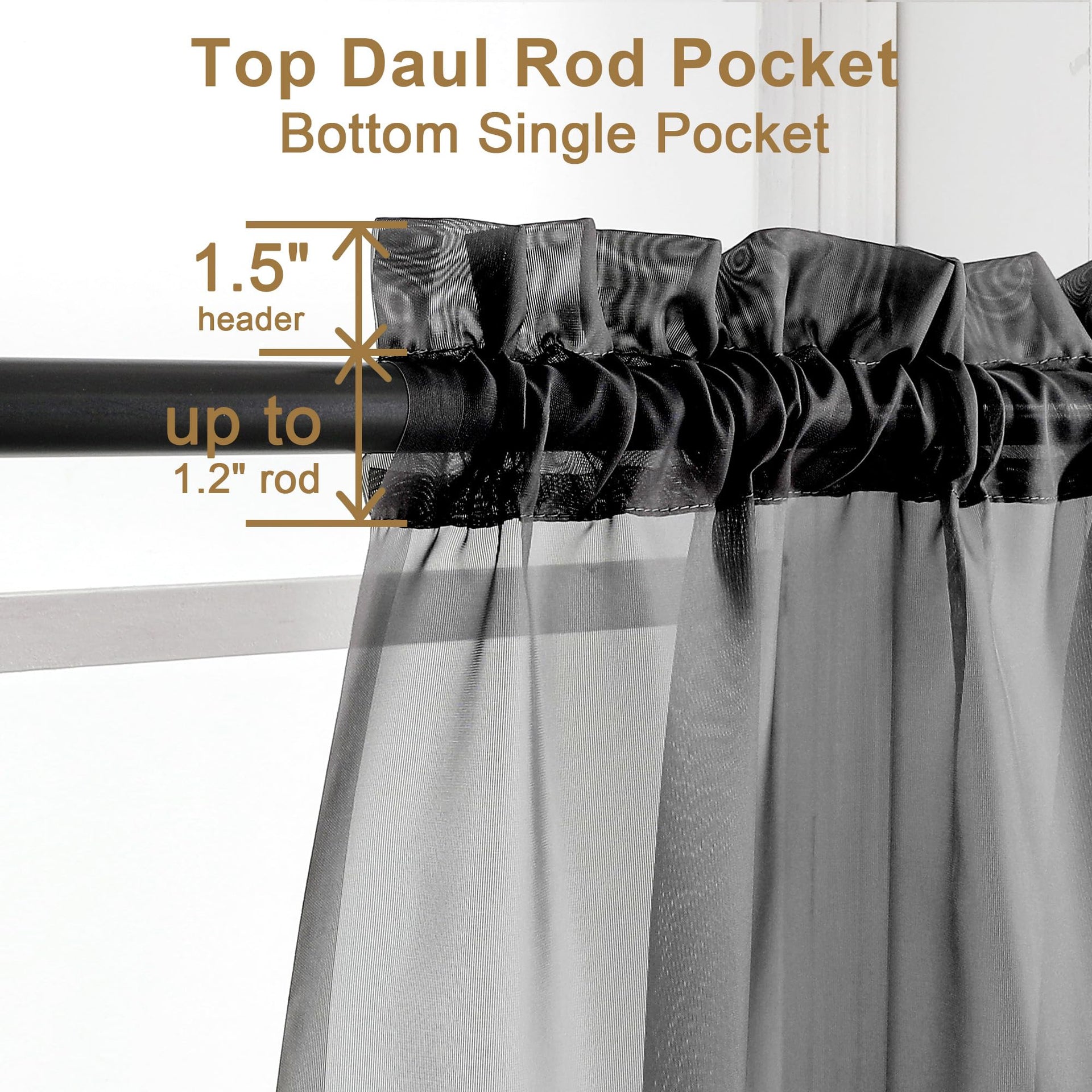 Black Sheer Curtains 30 inch Length 2 Panels (2 Count)