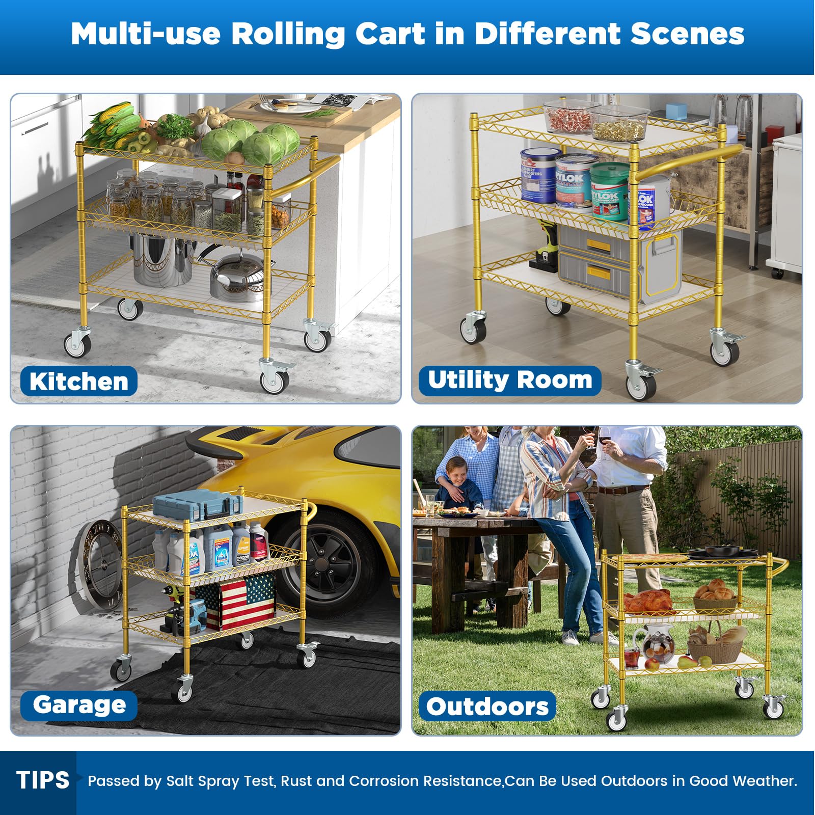 3 Tier Rolling Carts with Wheels