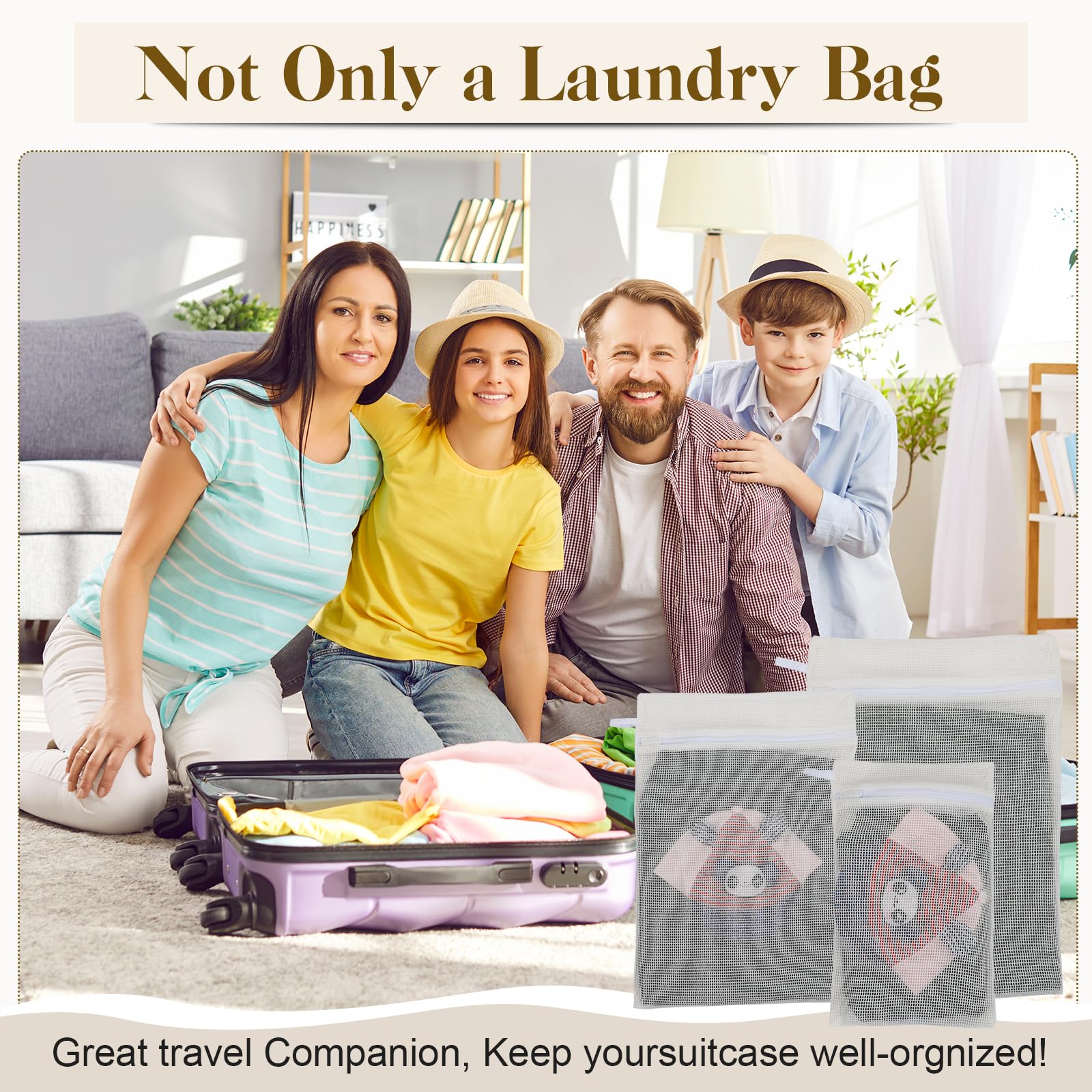 5 Piece Organic Cotton Laundry Bags with Zipper and Hanging Loop (5.99 Count)