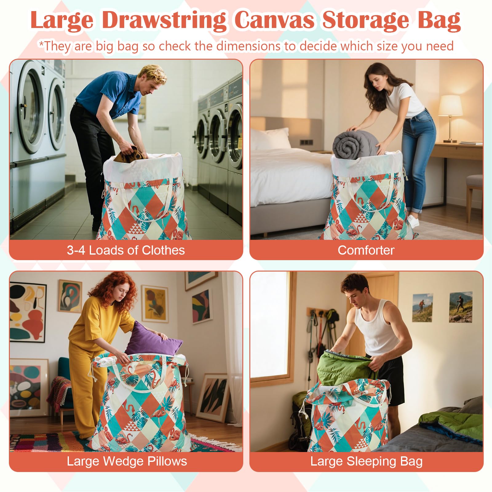 Canvas Laundry Bag with Handles & Drawstring
