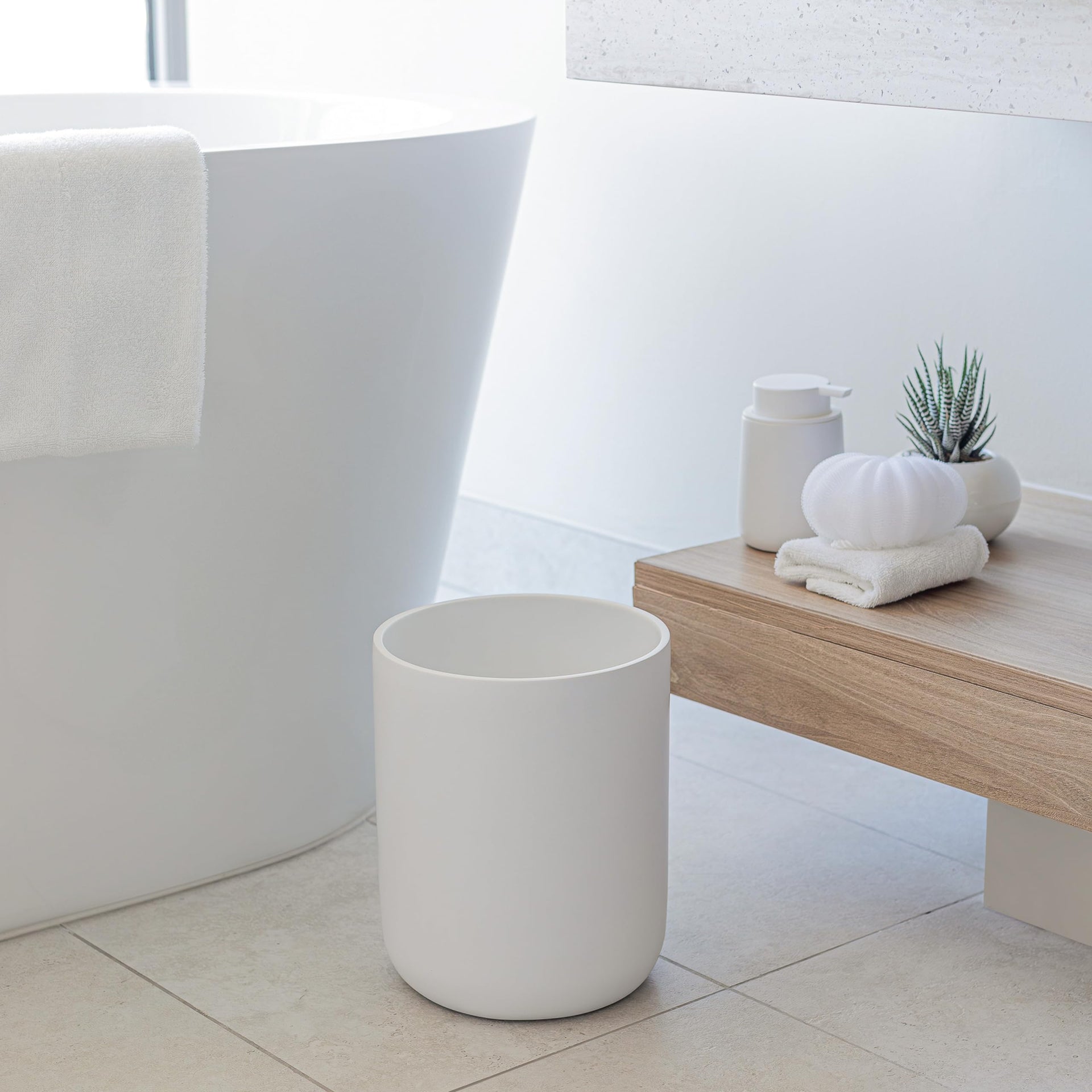 Matte White Round 2 Gallon Trash Can for Home and Bathroom