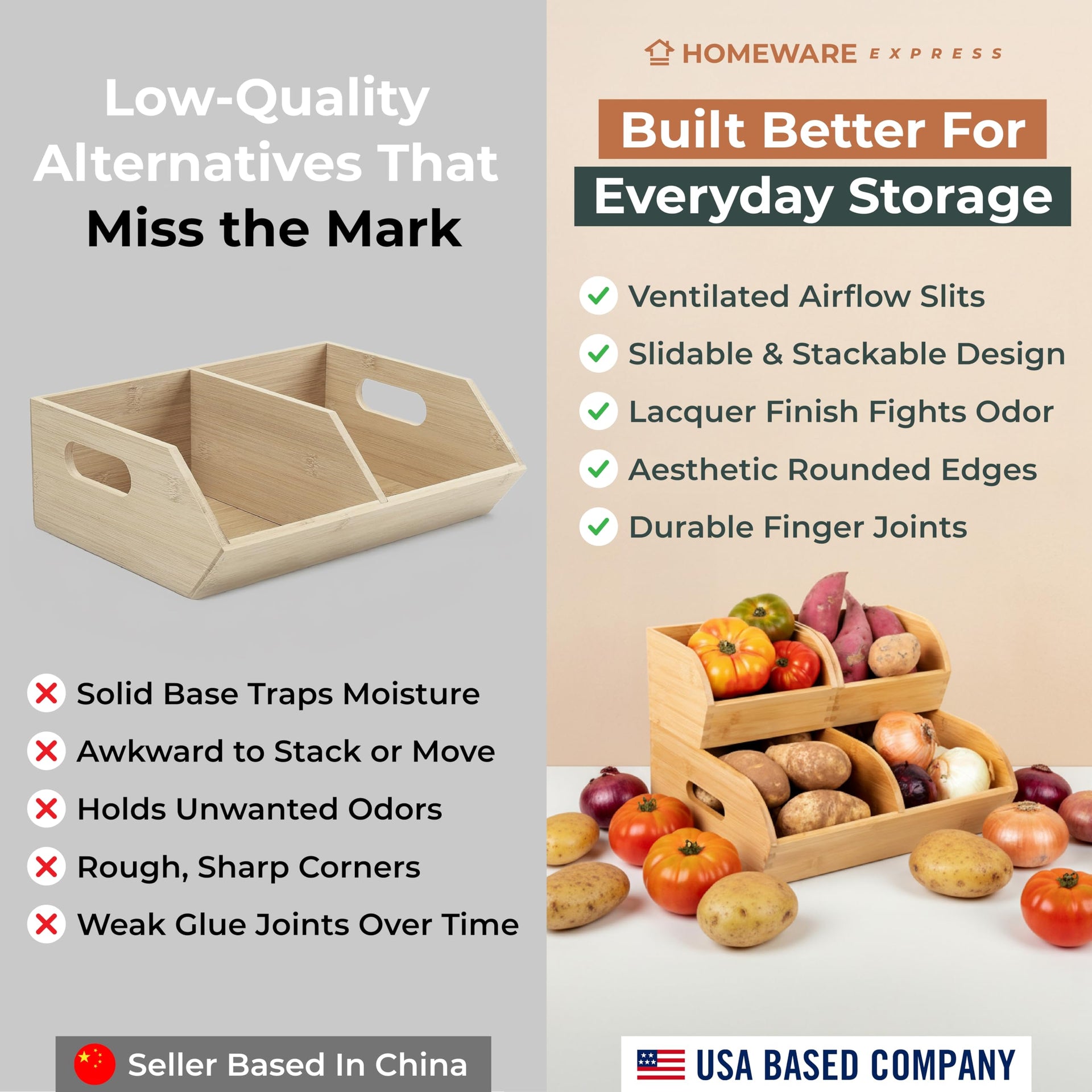 Potato and Onion Storage Bin for Pantry and Kitchen Counter (3 Count)