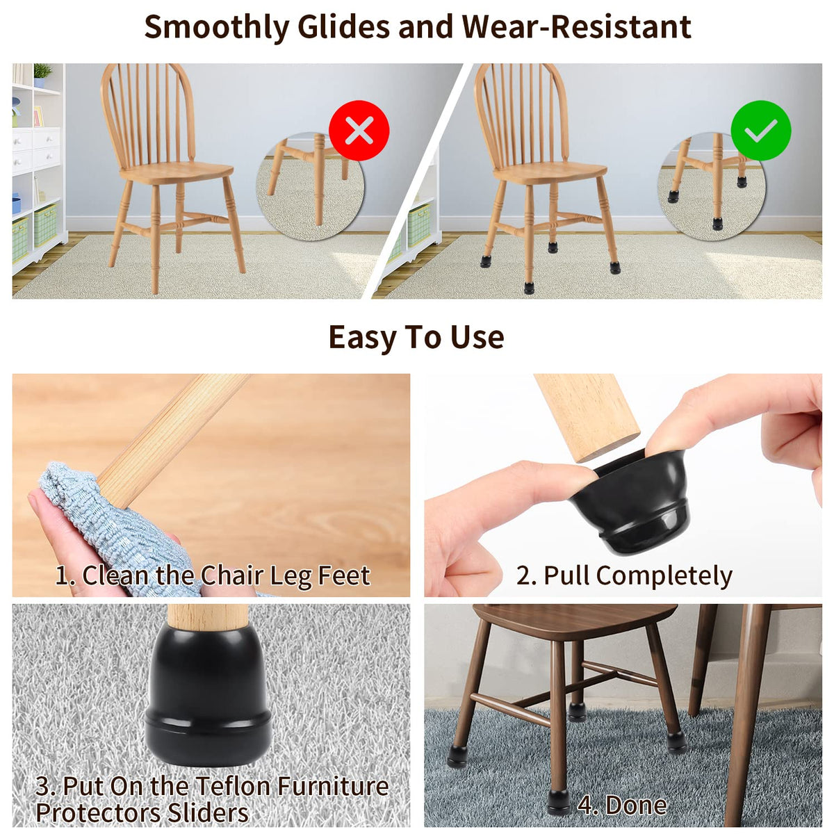 Chair Leg Sliders for Carpet (24 Count)