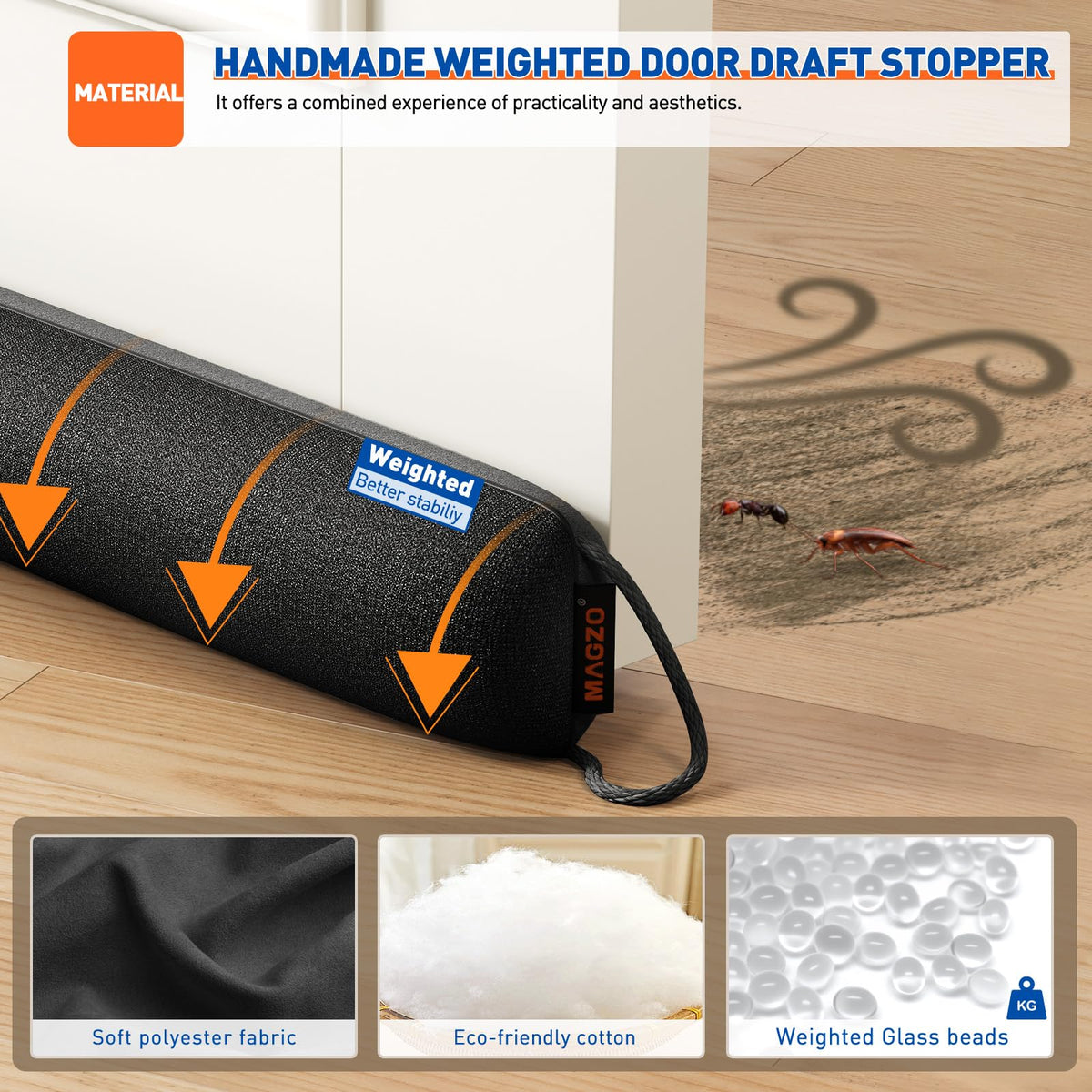 Weighted Door Draft Stopper for Bottom of Door 36 Inches