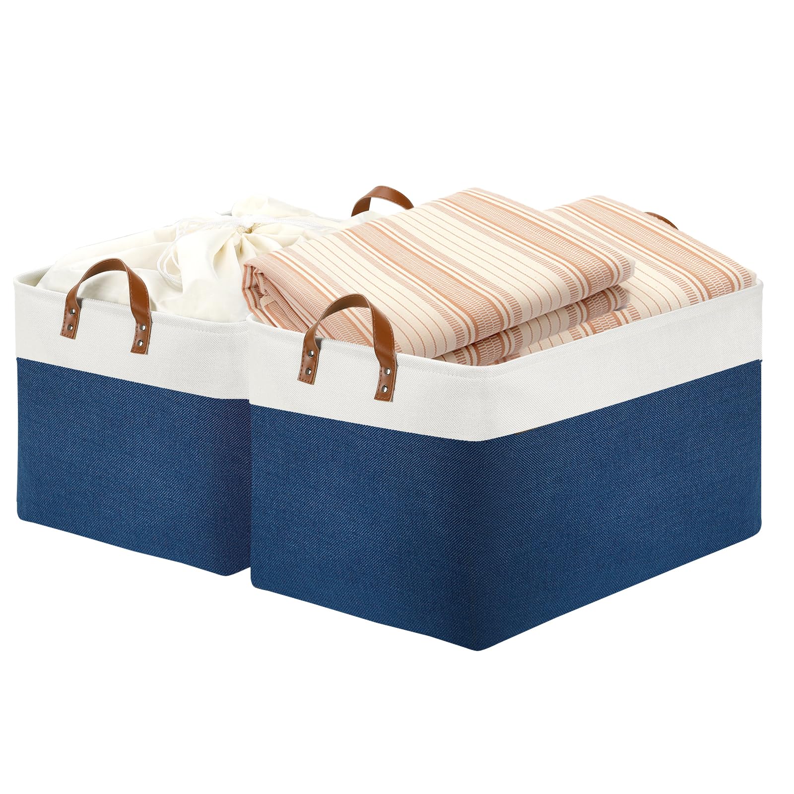 2 Pack Extra Large Blanket Basket Fabric Storage Baskets with Handles