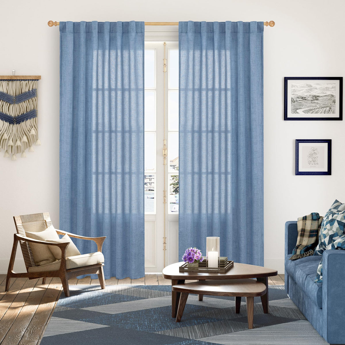 Light Blue Linen Curtains 80 Inch Length for Living Room (2 Count)