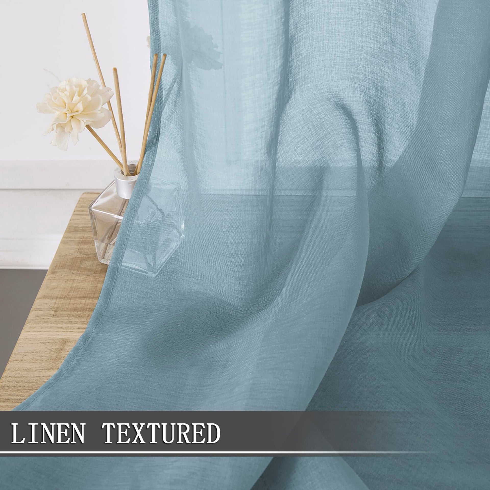 Short Sheer Curtain Living Room Linen Textured Curtains Sheer Light Filtering Voile Rod Pocket Curtain for Bedroom (2 Count)