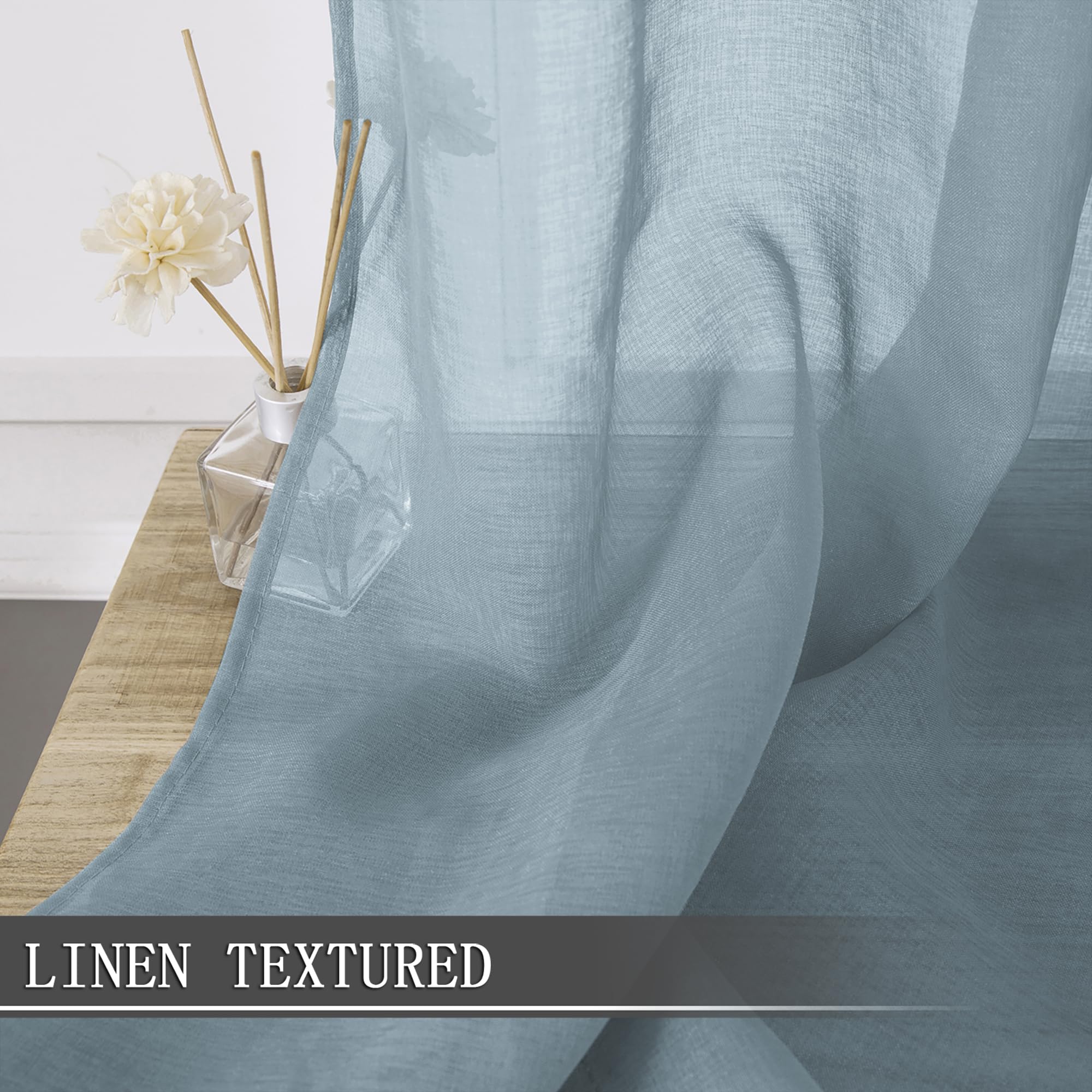 Short Sheer Curtain Living Room Linen Textured Curtains Sheer Light Filtering Voile Rod Pocket Curtain for Bedroom (2 Count)