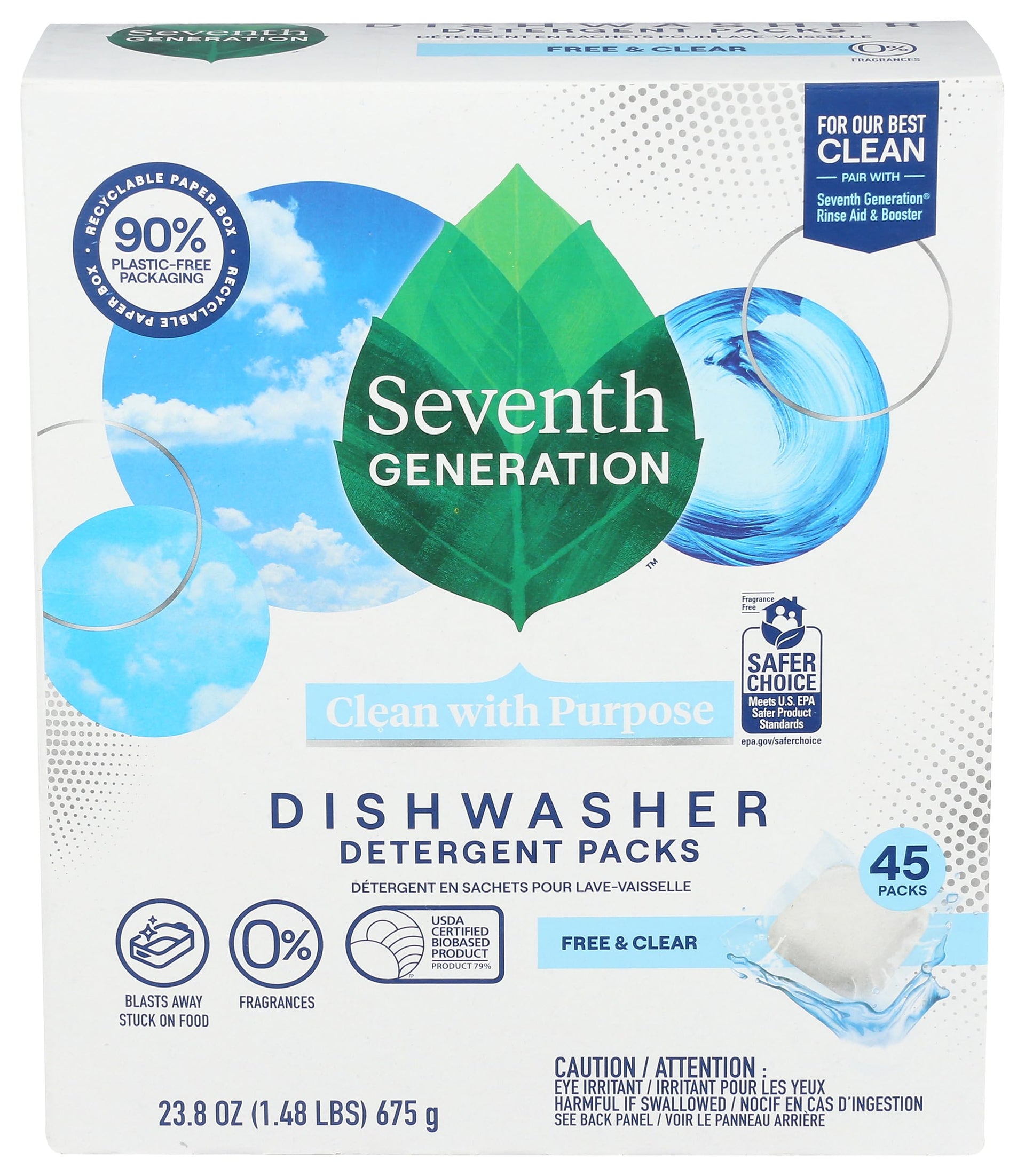 Dishwasher Detergent Packs Free & Clear for sparkling dishes Dishwasher tabs 45 count (45 Count)