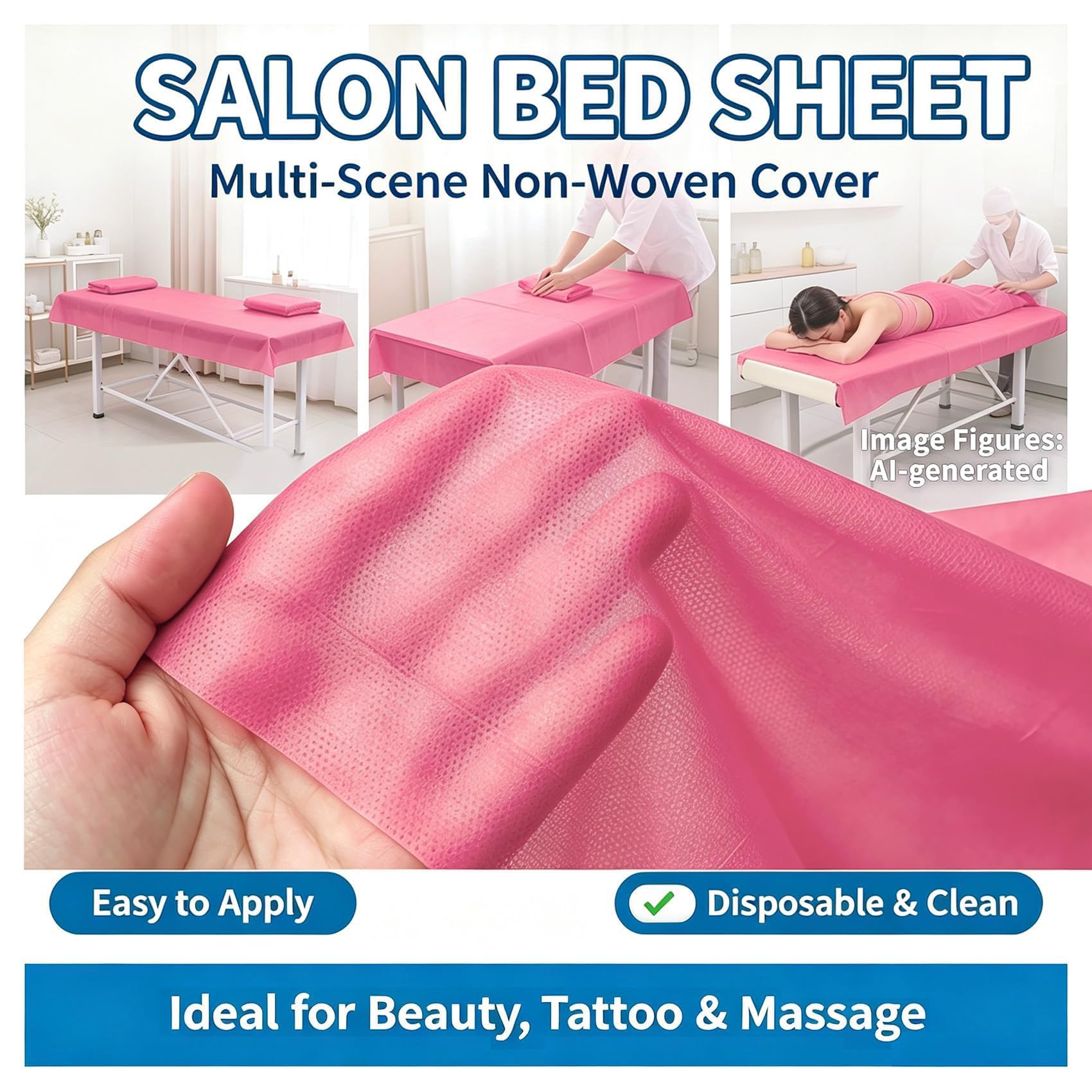 100PCS Massage Table Sheets Disposable Spa Bed Cover 75x31 Waterproof Pink (100 Count)