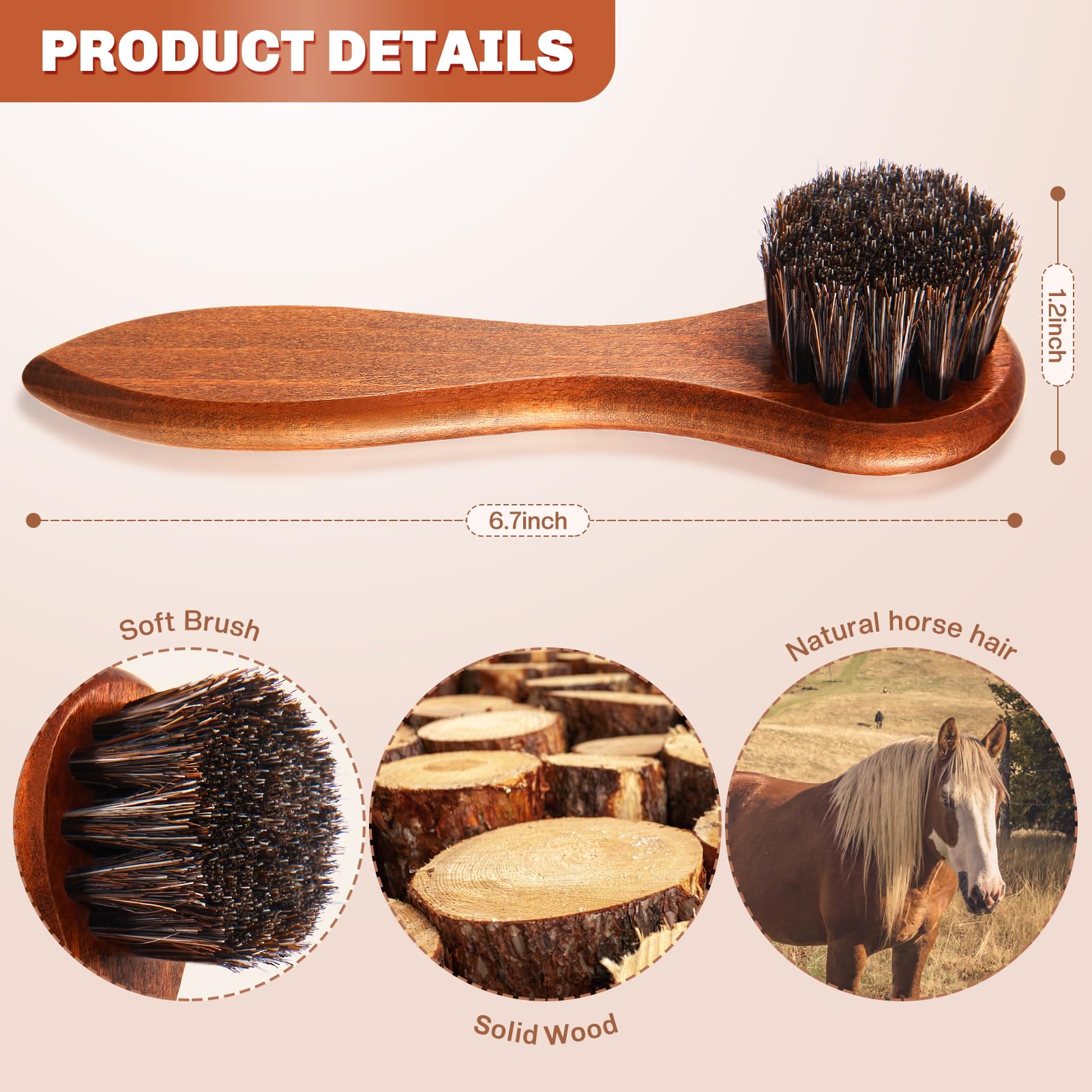 4 Pcs Horsehair Shine Shoes Brush Kit Polish Dauber Applicators Cleaning Leather Shoes Boots Care Brushes Suede Cleaner Brush with Microfiber Shoe Cloth