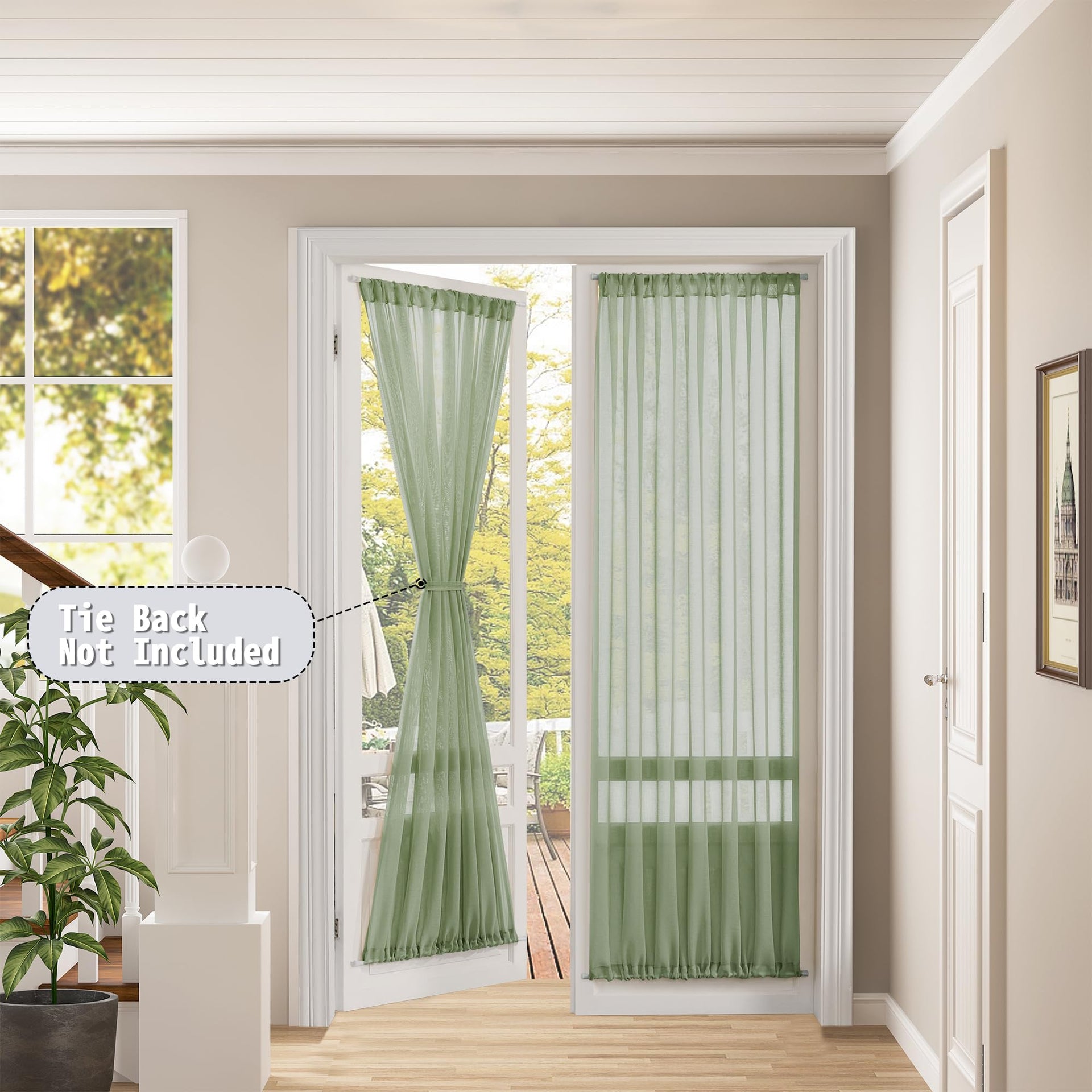 Sheer Door Curtain Closet Linen Textured Curtain Sheers Doorway Light Filtering Voile French Door Rod Pocket Curtains Patio Glass Doors