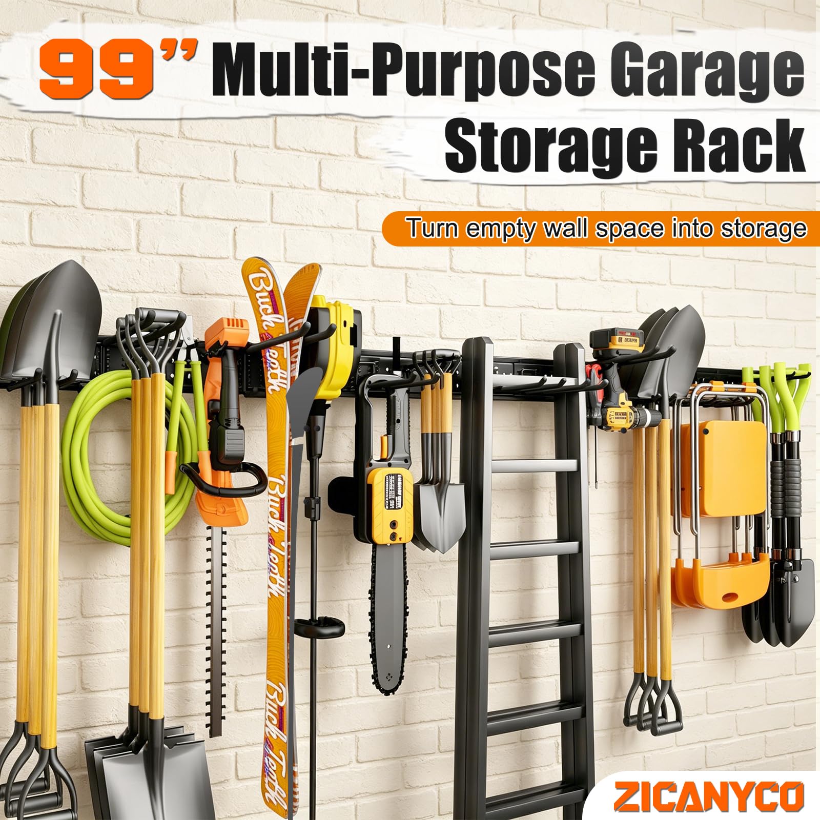 Garage Tool Organizer Wall Mount 99 inches with 18 Adjustable Heavy
