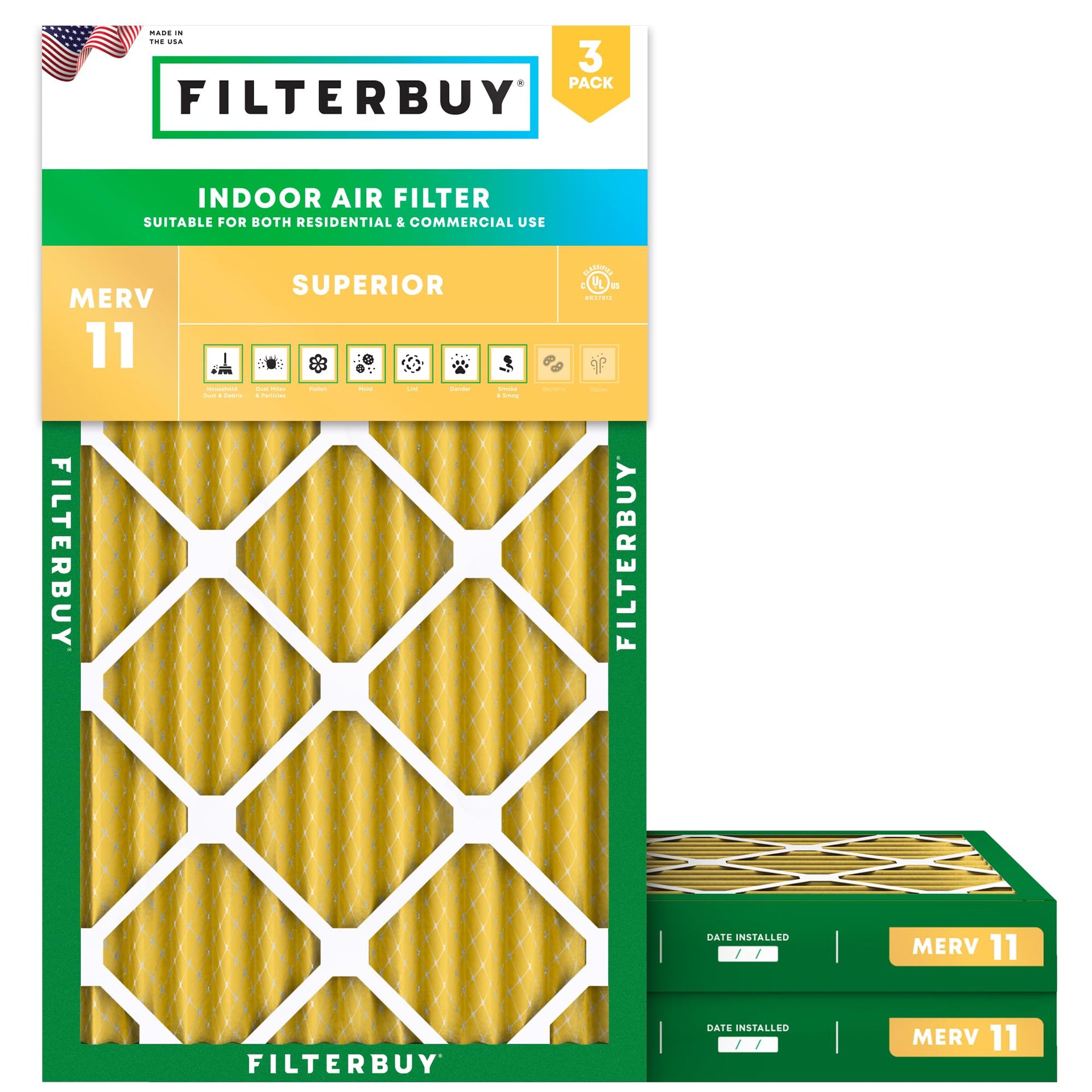 12x25x2 Air Filter MERV 11 Pet & Allergy Defense (3 Count)