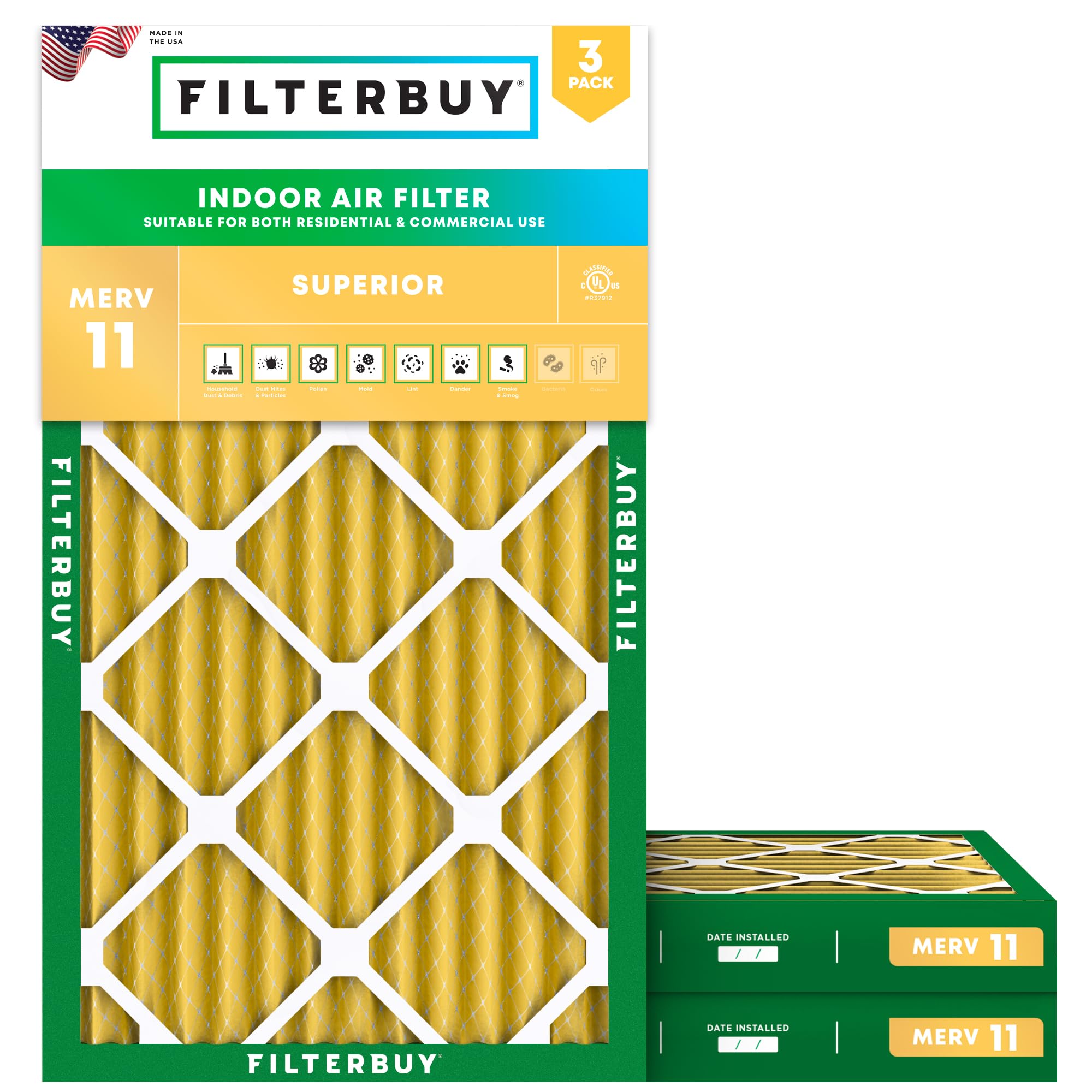 12x25x2 Air Filter MERV 11 Pet & Allergy Defense (3 Count)