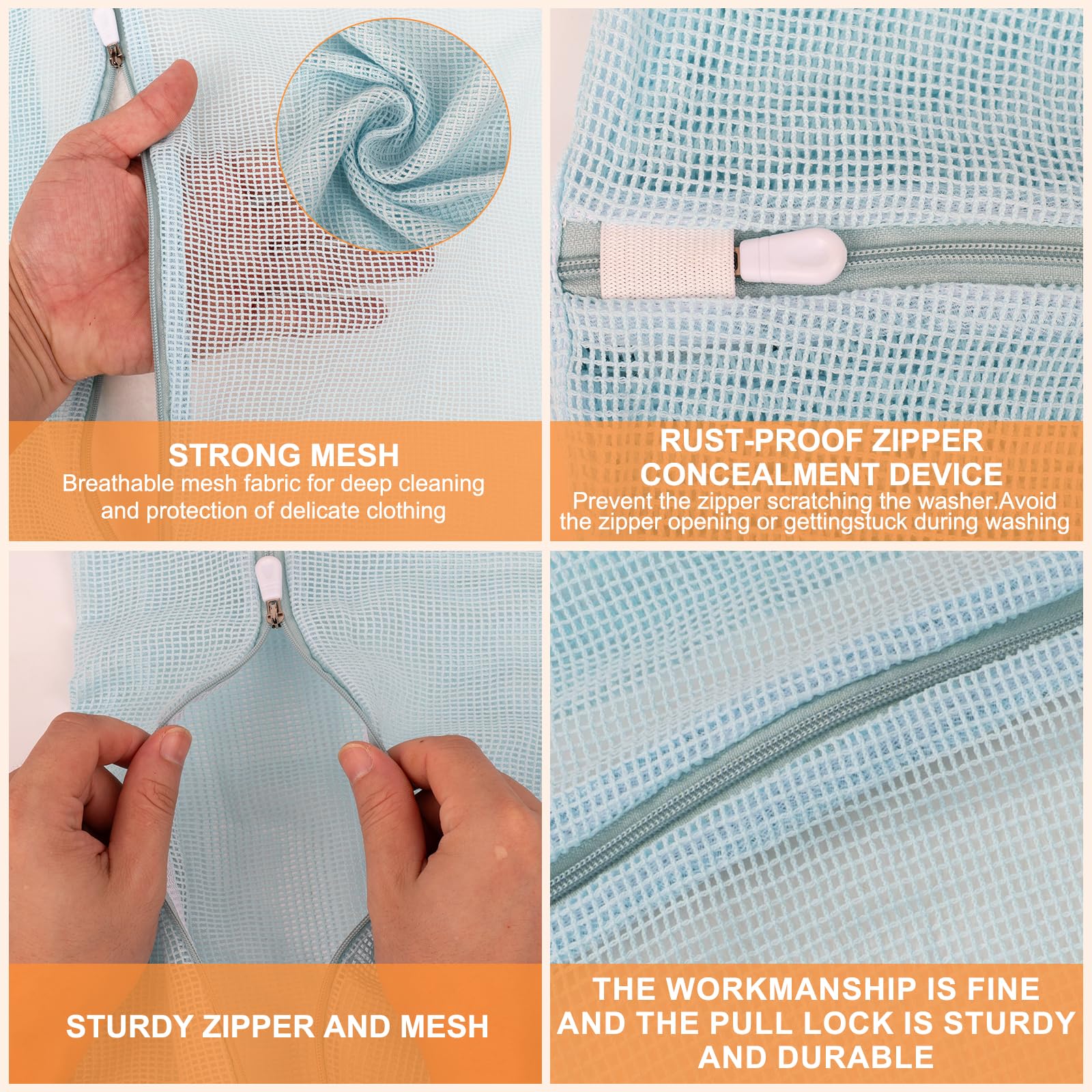 4 Piece Blue Large Durable Organic Cotton Mesh Laundry Bags with Sturdy Zippers and Breathable Mesh are Delicate Laundry Bags for Underwear