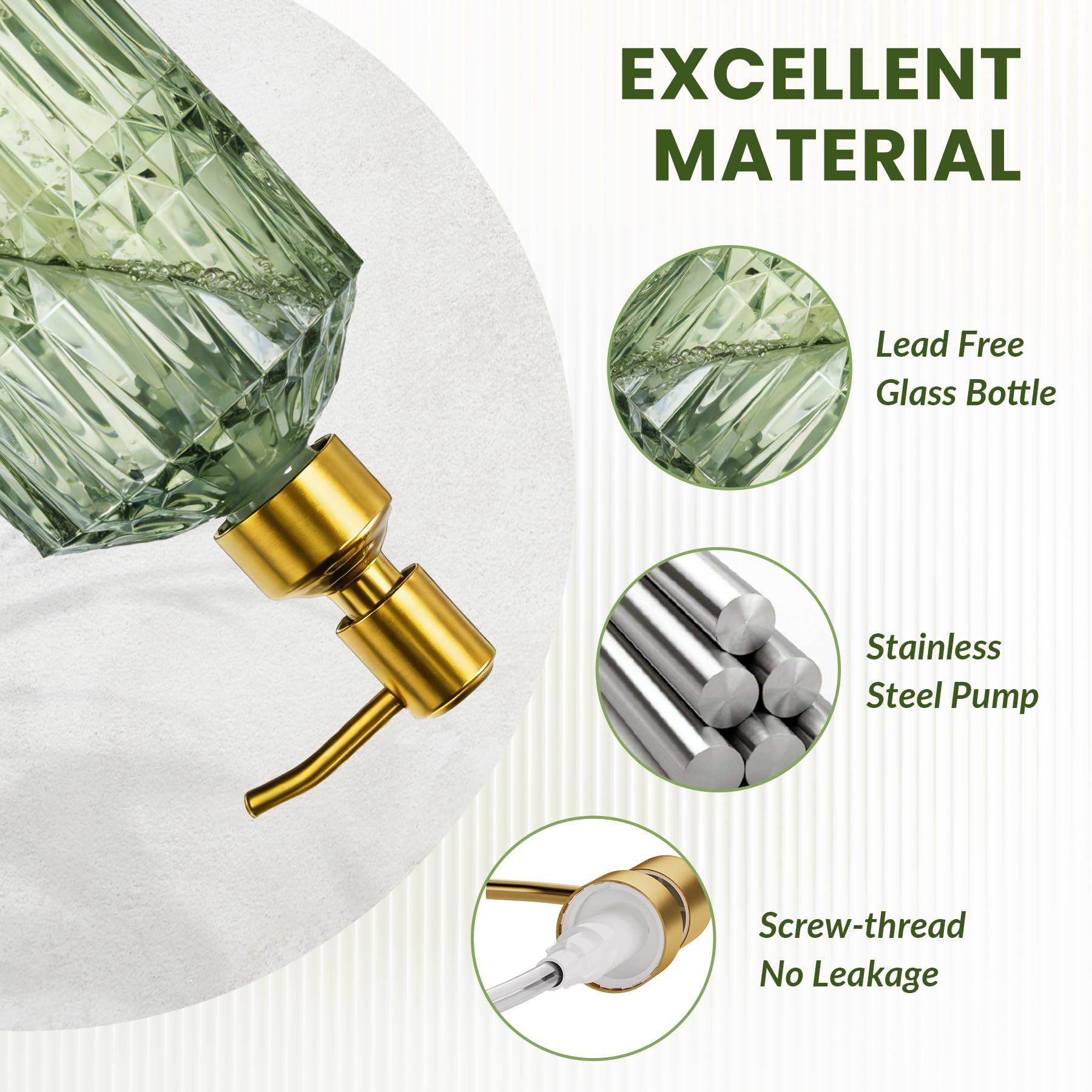 Soap Dispenser Green Glass Soap Dispenser with Pump Stainless Steel