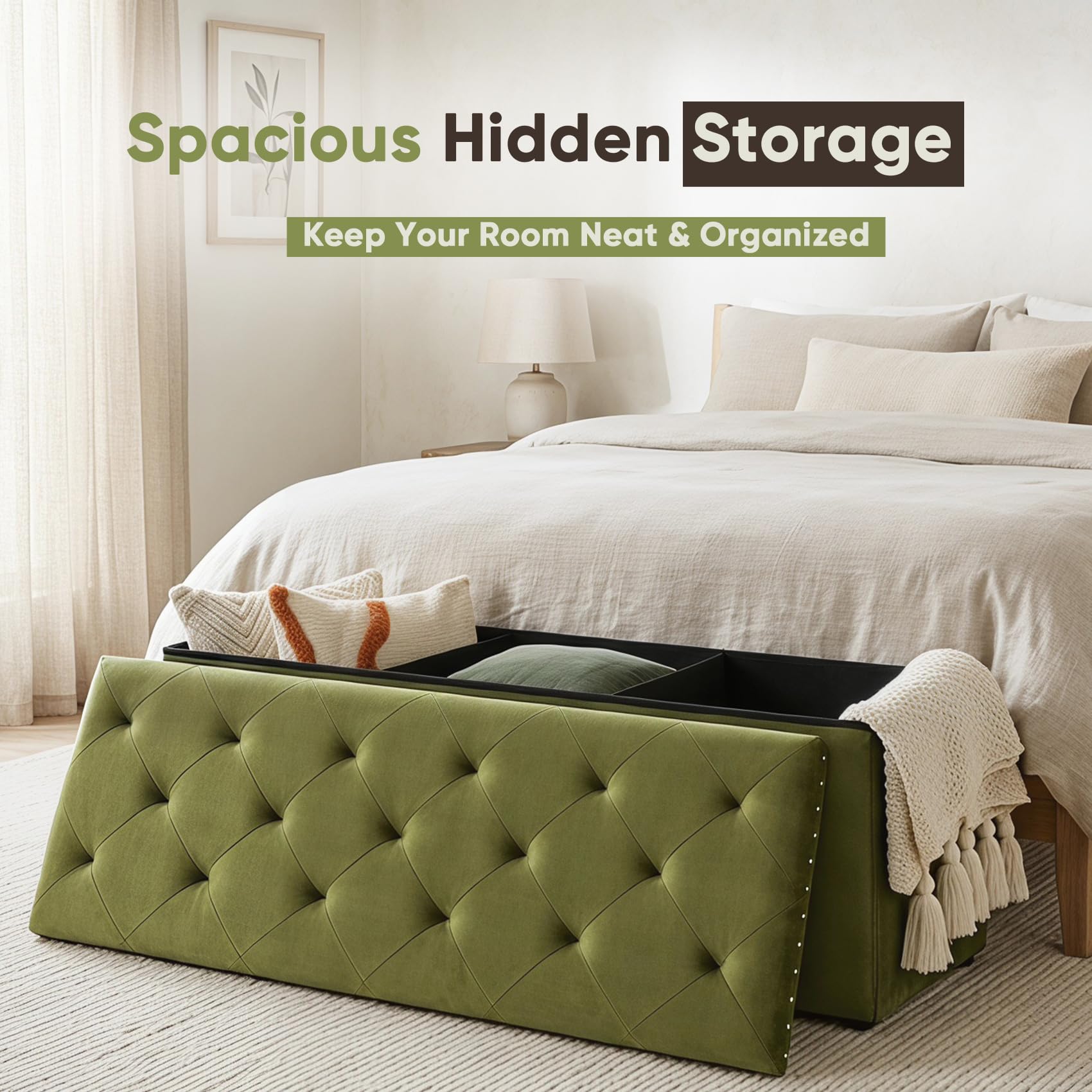 Velvet Storage Ottoman Bench