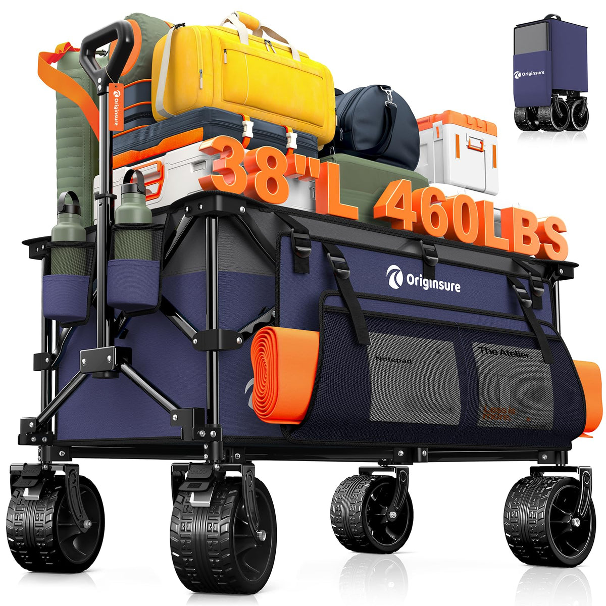 220L Foldable Beach Wagon Cart with Big Wheels