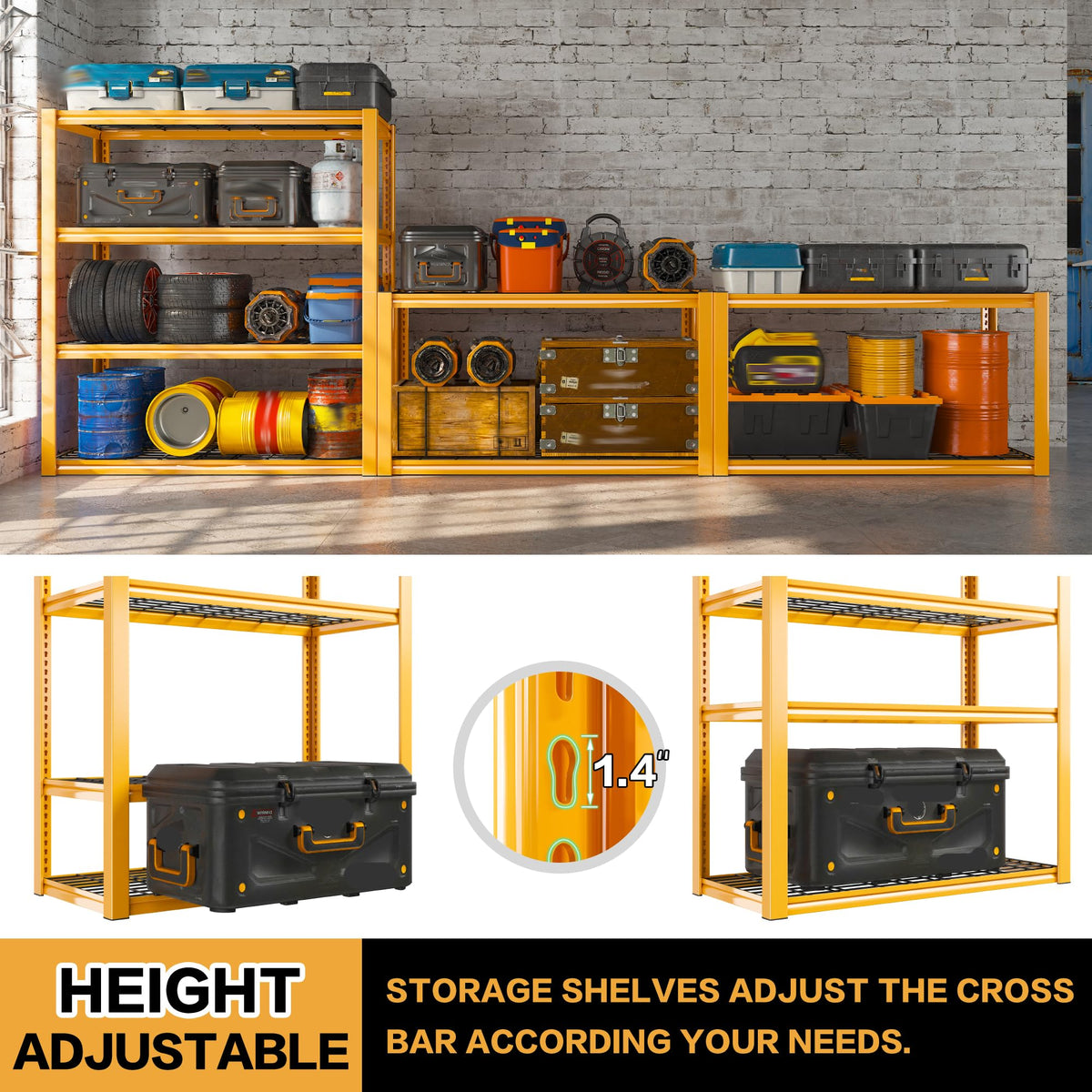 40" W Yellow Garage Shelving with Double