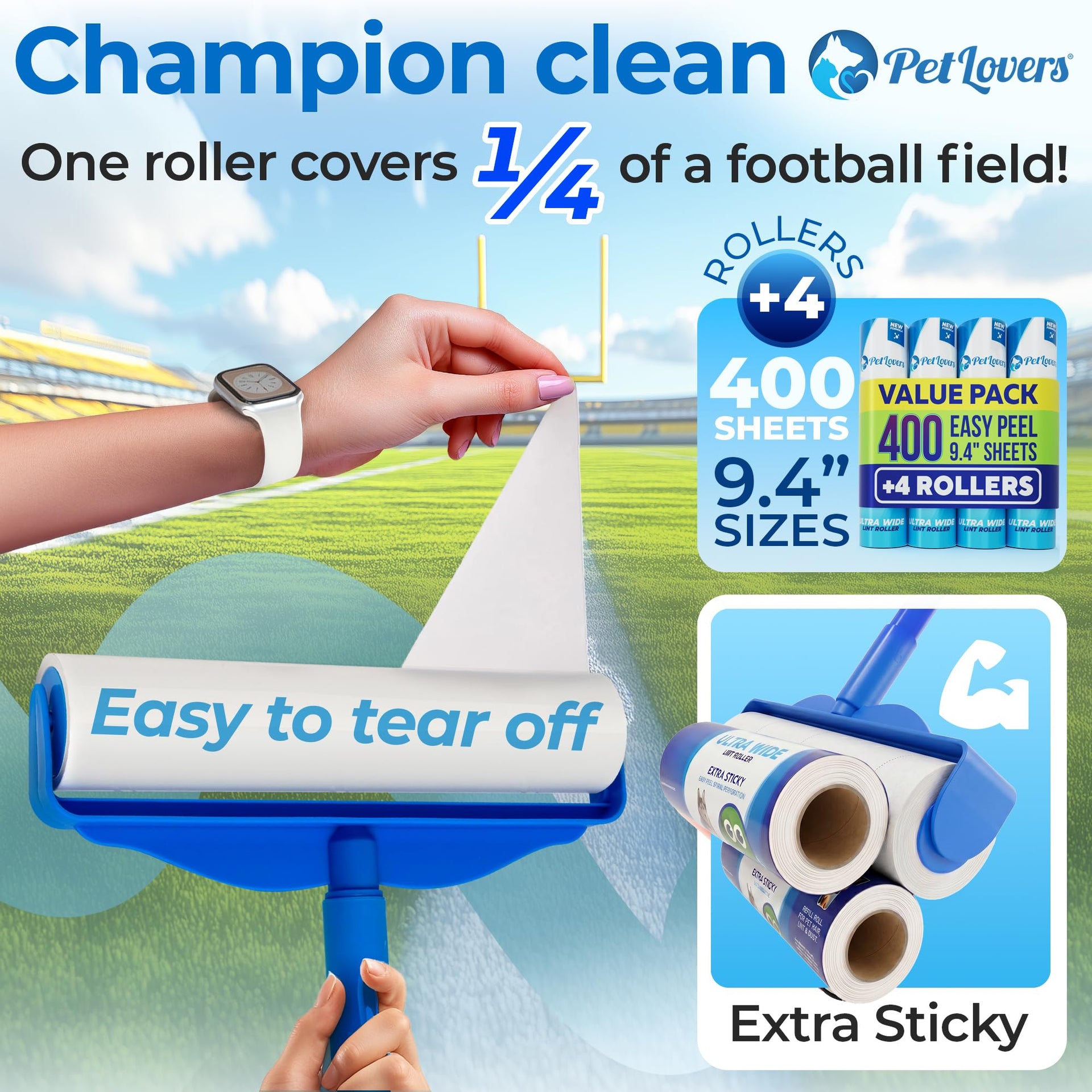Large Lint Roller with 3 Refills