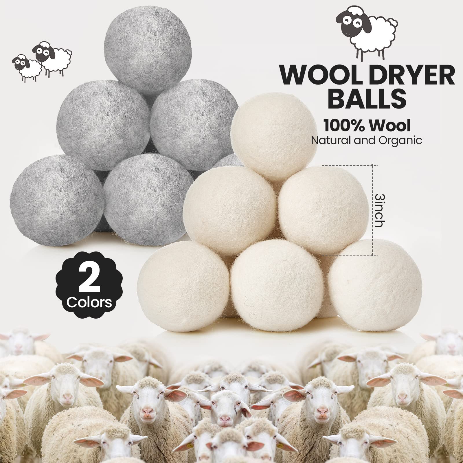56 Pieces Wool Dryer Balls Set 54 Reusable Wool Balls with 2 Muslin Bags Wool Laundry Balls Fabric Softener Ball Anti Wrinkle Anti Static Saving Energy and Time (56 Count)