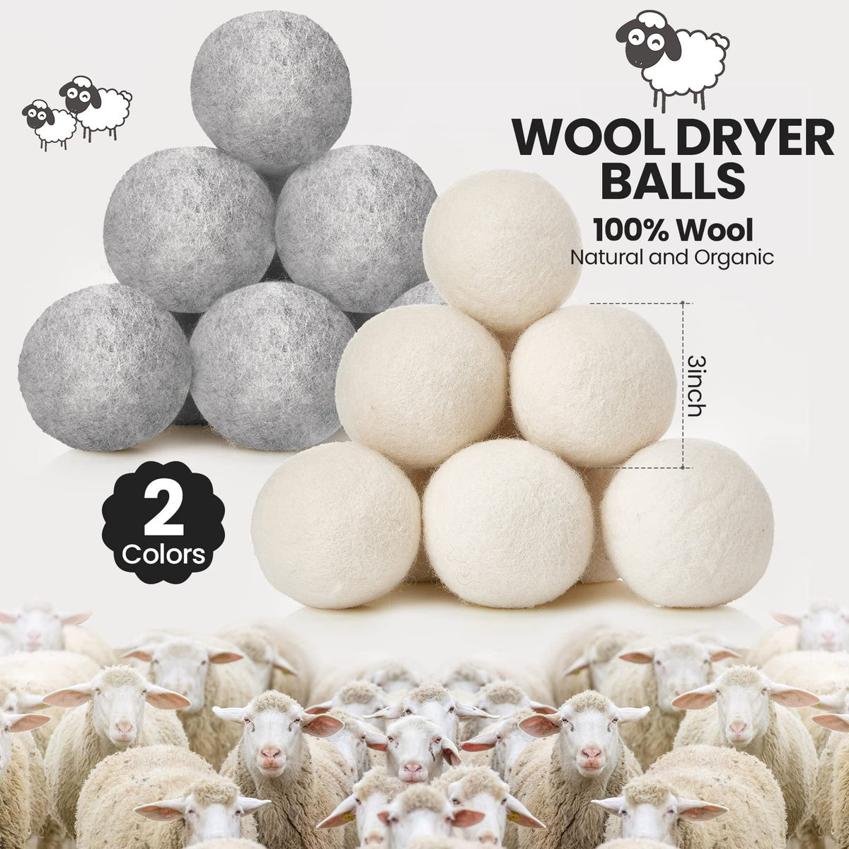 56 Pieces Wool Dryer Balls Set 54 Reusable Wool Balls with 2 Muslin Bags Wool Laundry Balls Fabric Softener Ball Anti Wrinkle Anti Static Saving Energy and Time (56 Count)
