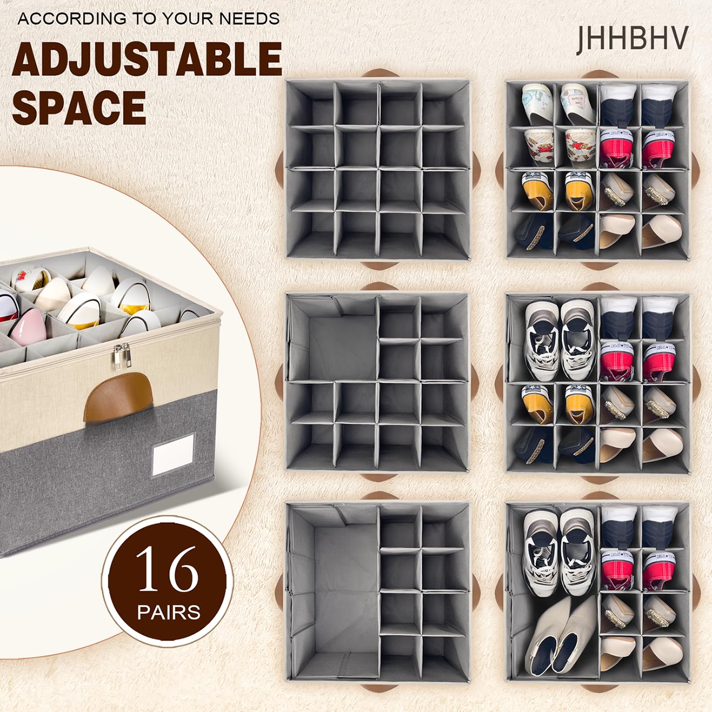 2 Pack Shoe Organizer for Closet with Adjustable Divider Shoe Storage Box (2 Count)