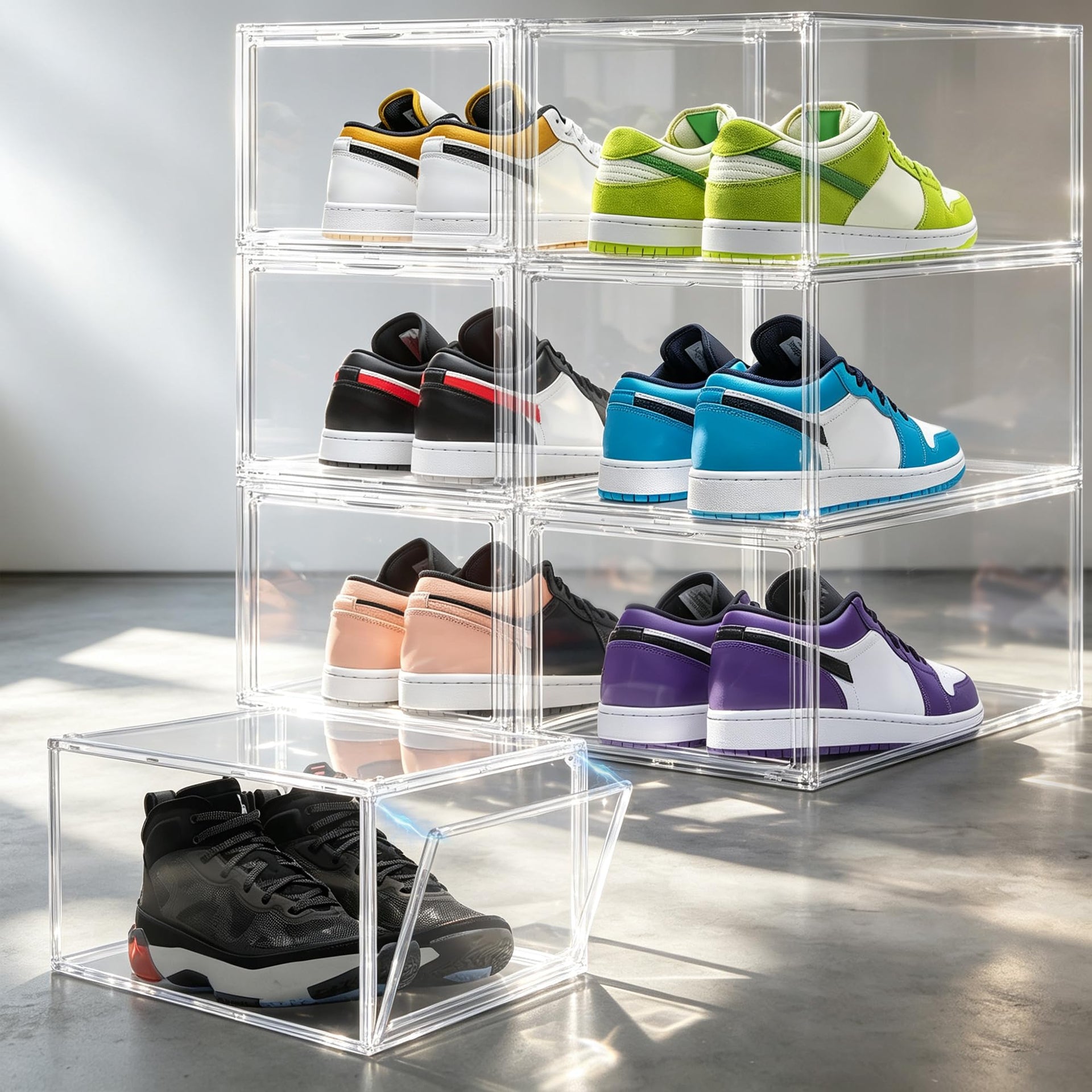 12 Pack Clear Acrylic Sneaker Boxes Fits Size 13 (12 Count)