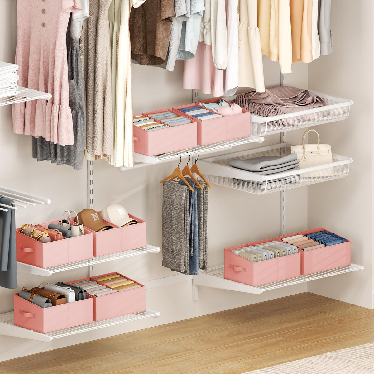 Large Closet Shelf Organizer Bins 8 Packs with Handles and Divider (8 Count)