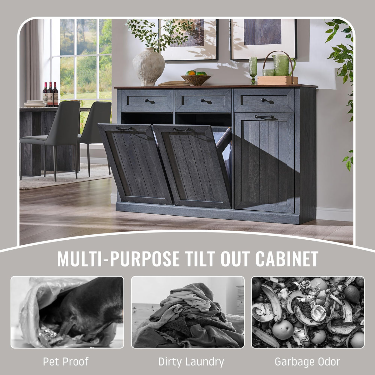 Triple Tilt Out Laundry Hamper Cabinet