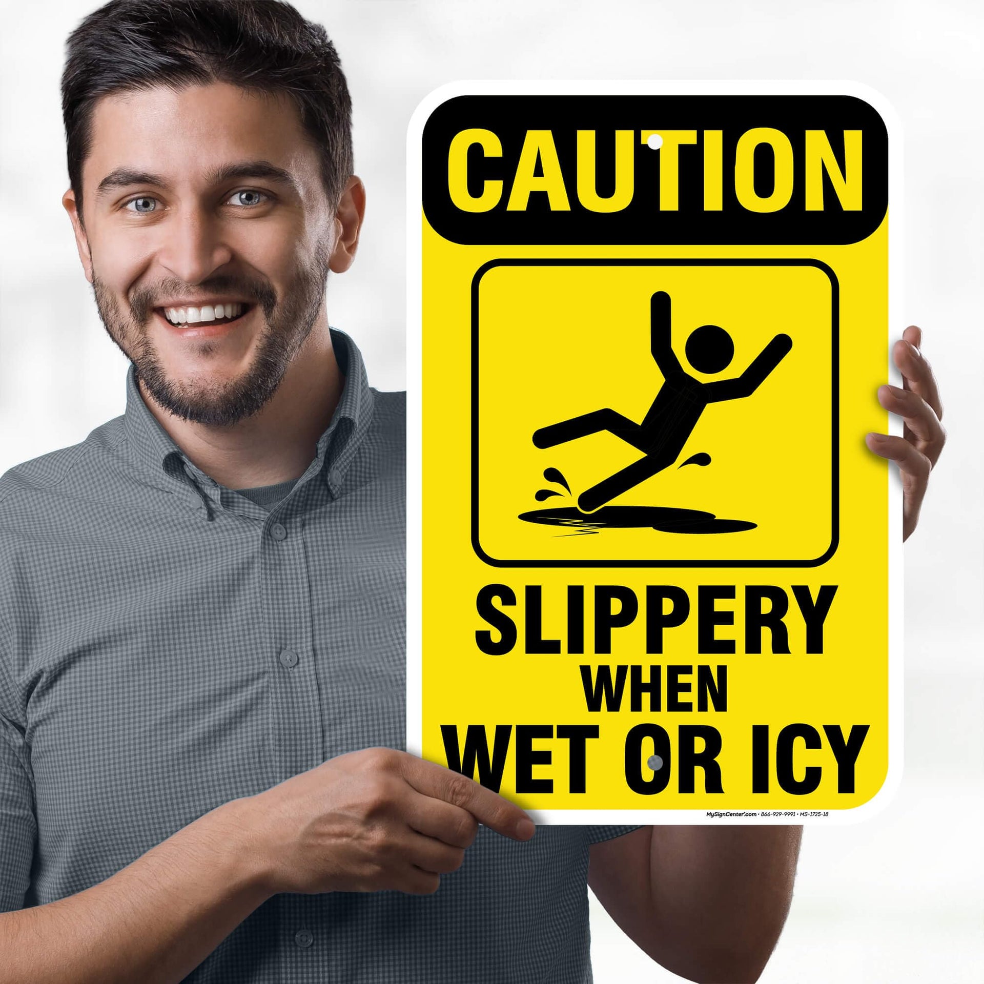 Caution Slippery When Wet Sign or ICY Sign