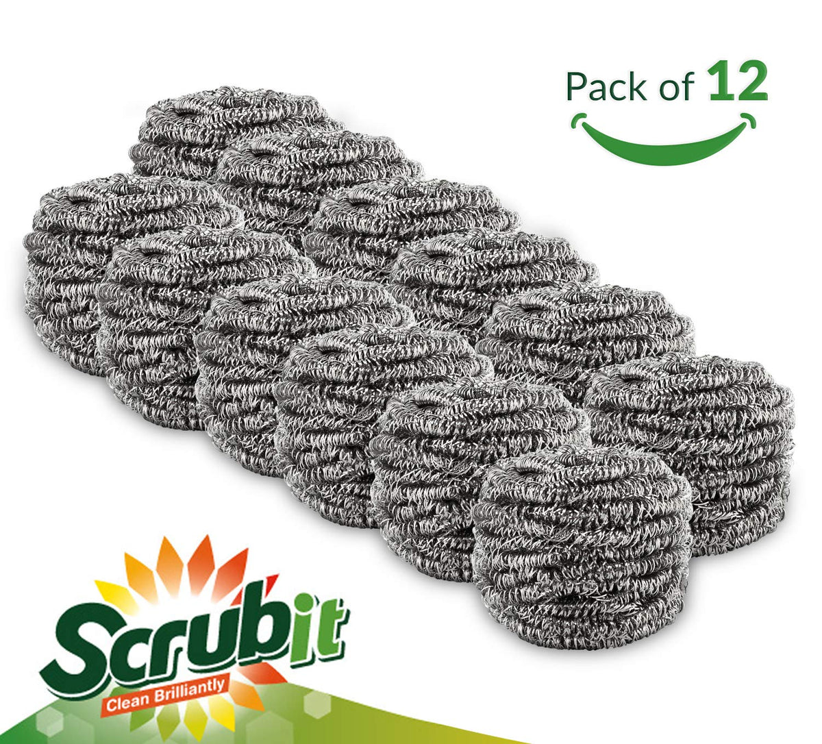 12 Pack Stainless Steel Scourers by Scrub It (12 Count)