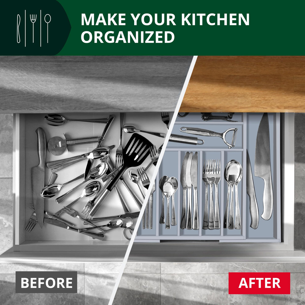 Luxury Bamboo Kitchen Drawer Organizer