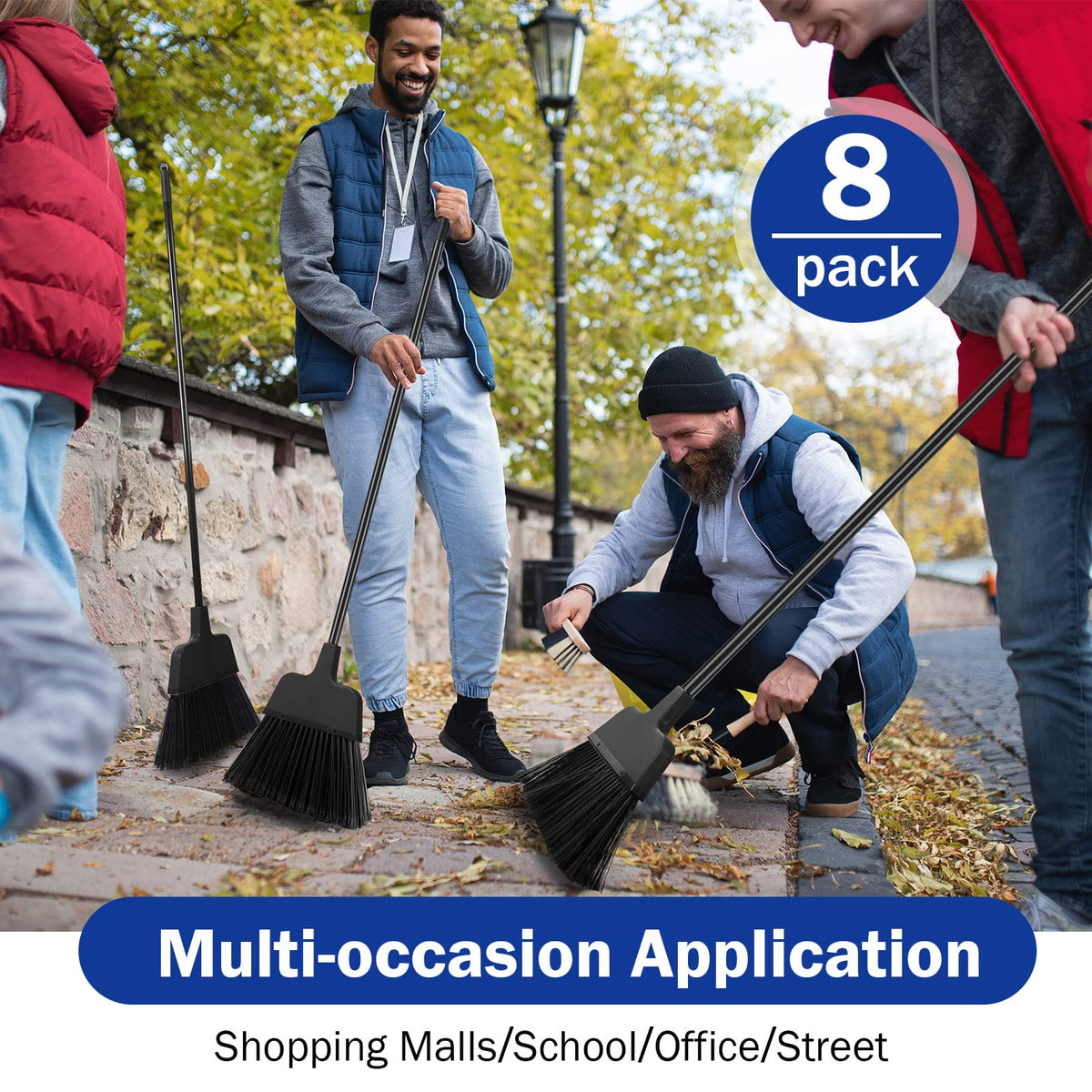 8 Pcs Outdoor Broom for Floor Cleaning 54 Inch Commercial Heavy Duty Broom Long Handle Kitchen Household Angle Brooms for Sweeper Sweeping Indoor Dust Hair Cleaner Corn Shop