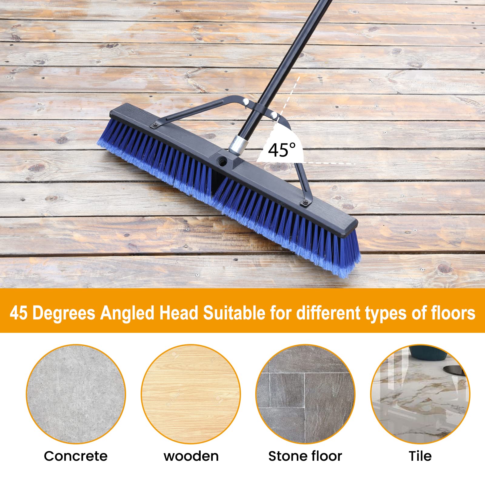 24 inches Push Broom Outdoor for Deck Driveway Garage Yard Patio Concrete Floor Cleaning