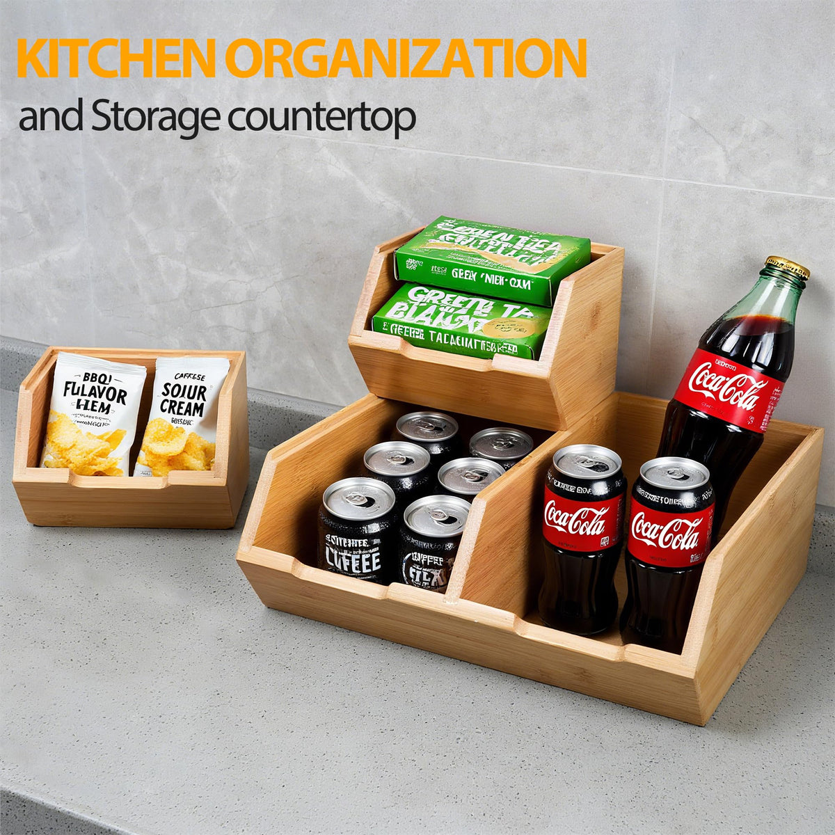 3 Pack Stackable Bamboo Pantry Storage Bins