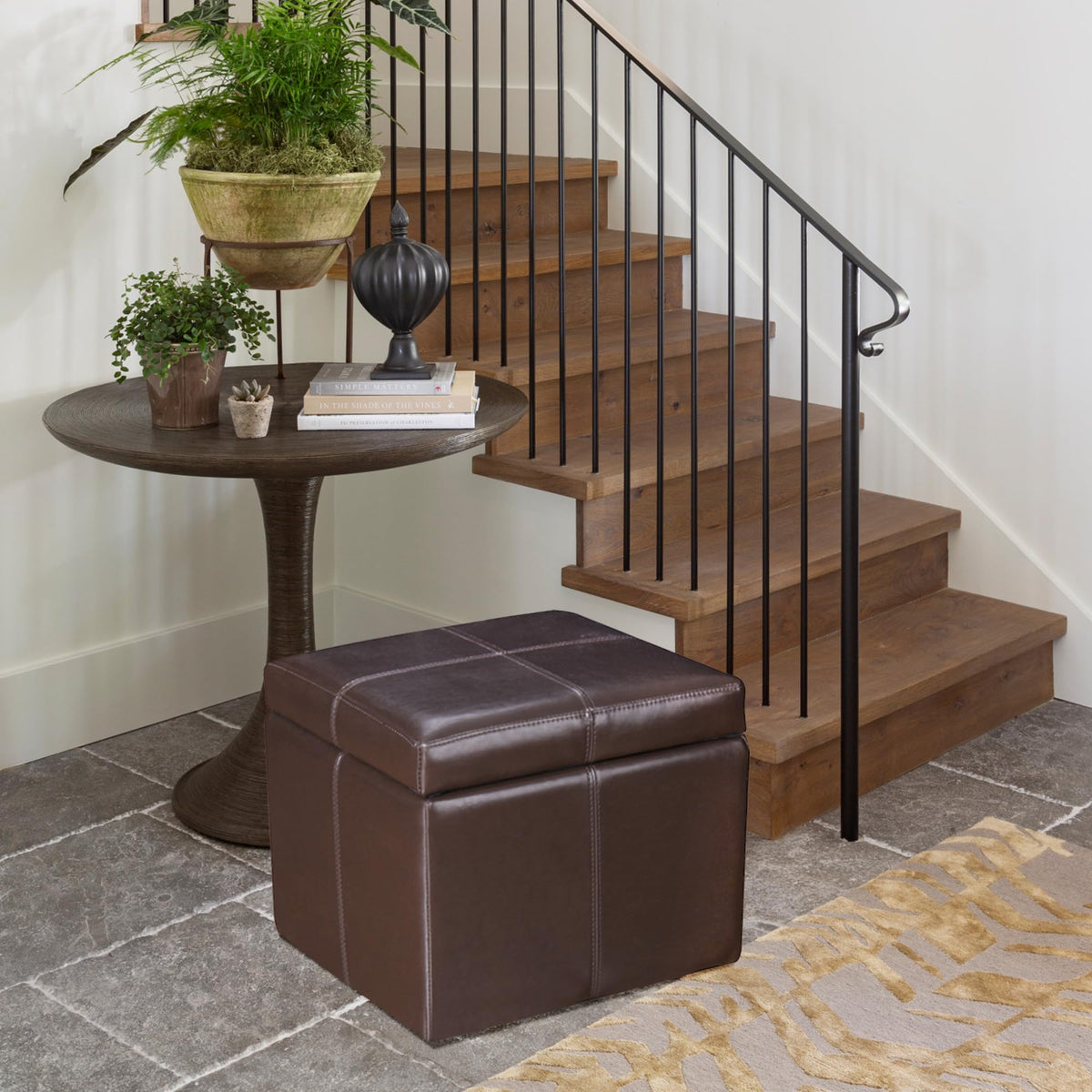 Modern Faux Leather Cube Storage Ottoman Bench with Hidden Storage