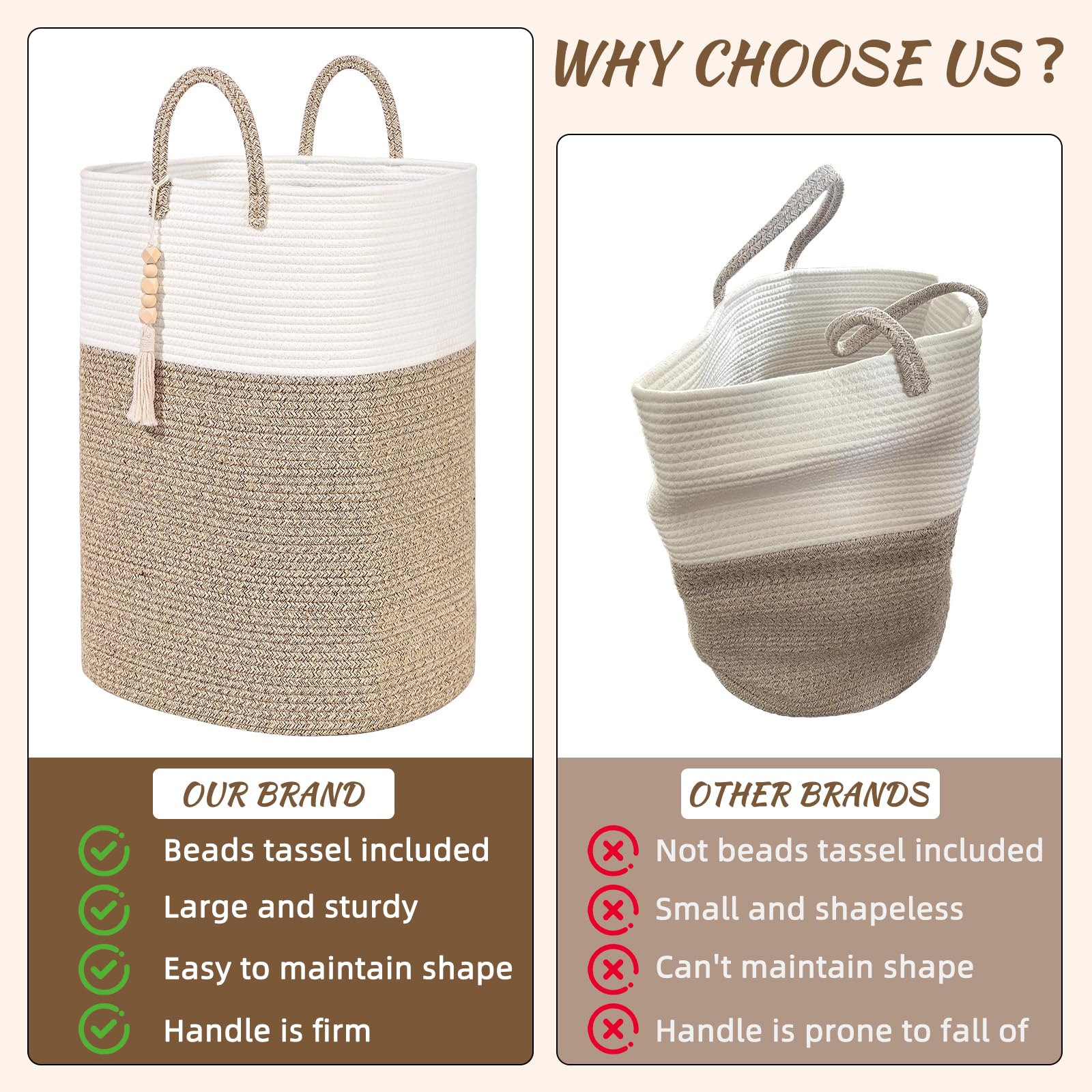 65L Woven Laundry Basket for Clothes (63.36 Ounce)