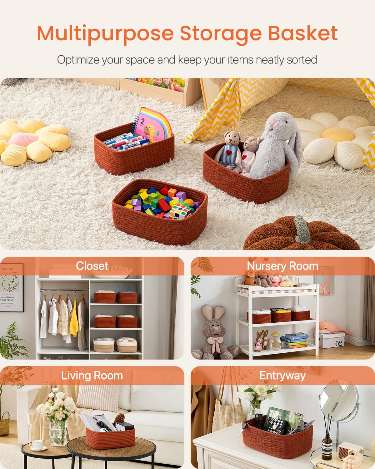 Small Woven Storage Basket for Organizing (3 Count)