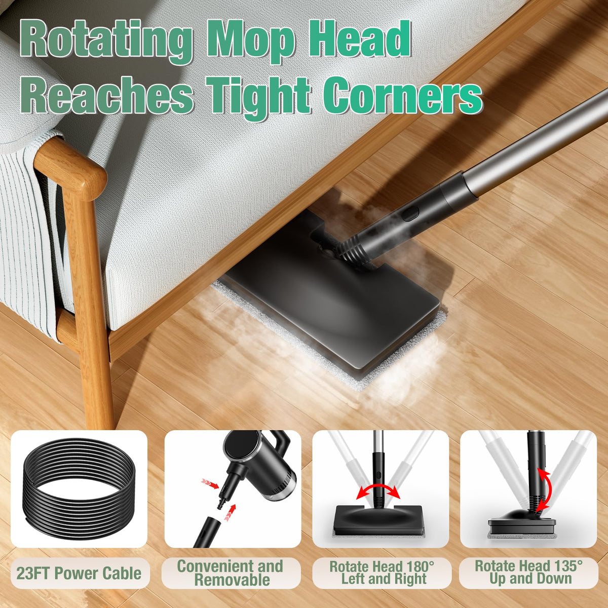 11-in-1 Steam Mop, Detachable Handheld Steam Cleaner with 3-Level Steam