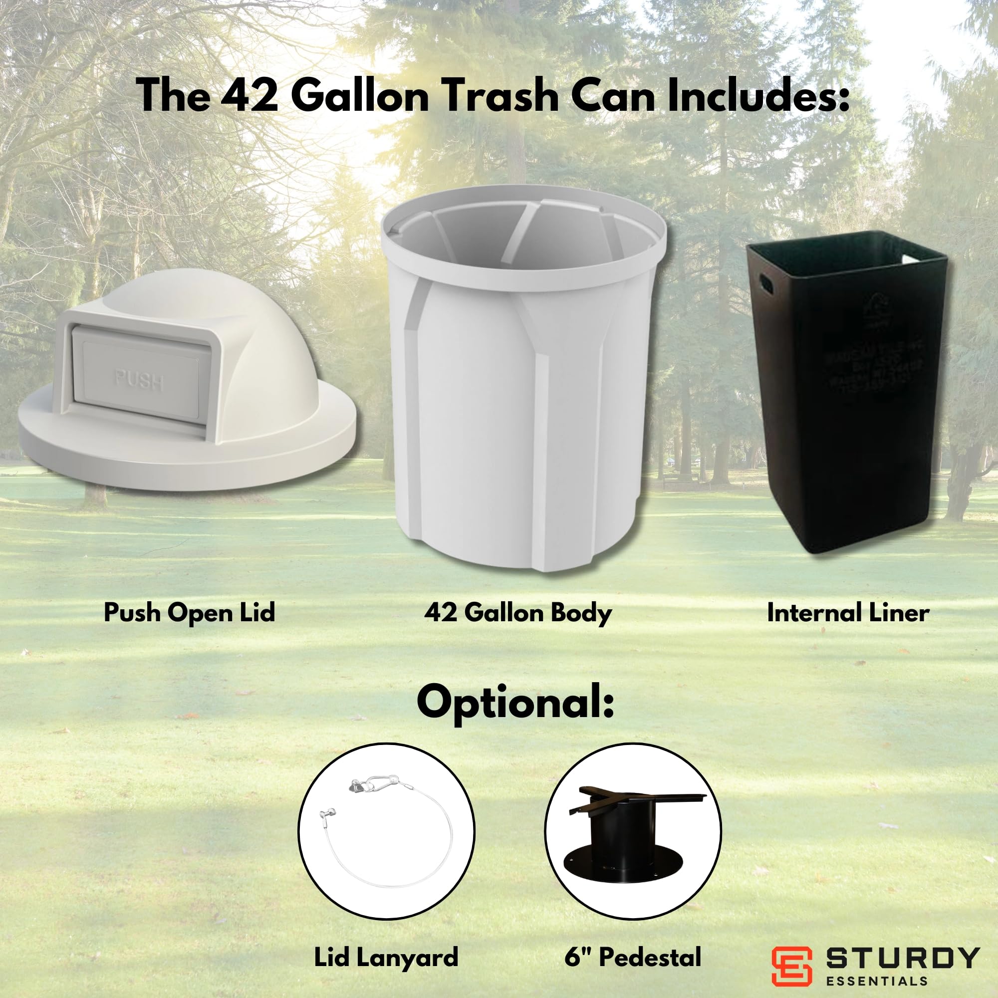Campus Collection 42 Gallon Plastic Commercial Garbage Can with Push Lid