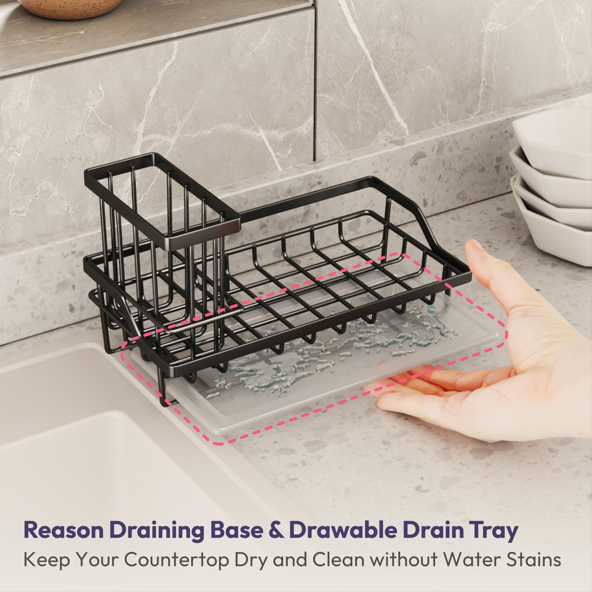 Large Sink Caddy Kitchen Sink Organizer with Detachable Brush Holder