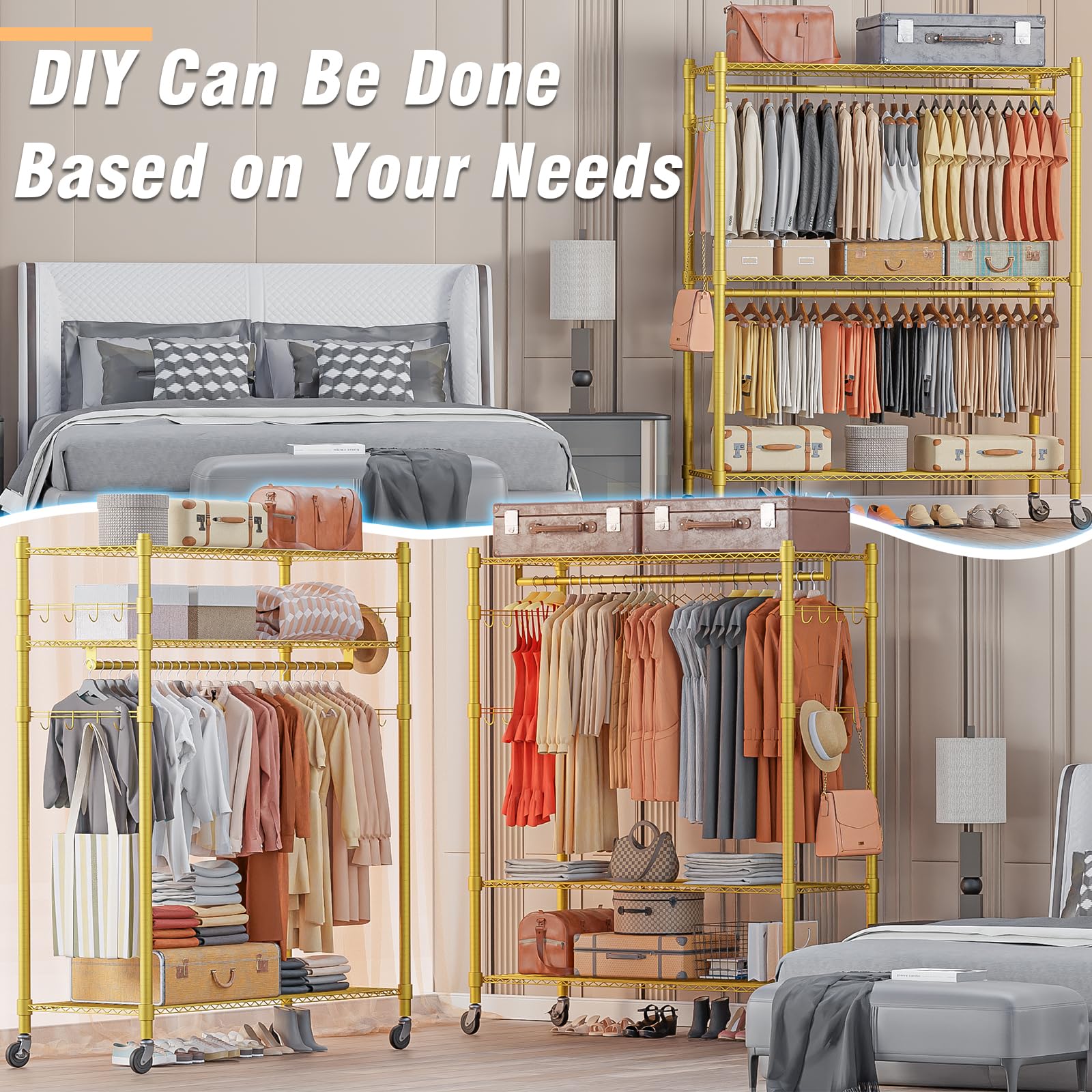 Gold Heavy Duty Clothes Rack with Wheels