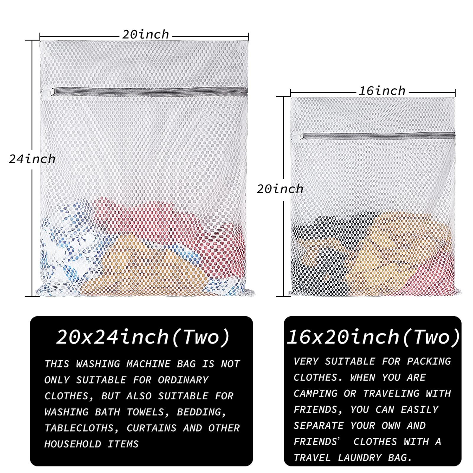 Extra Large Honeycomb Mesh Laundry Bag125gsm Net Fabric Durable and Reusable Delicate Wash Bag (4 Count)