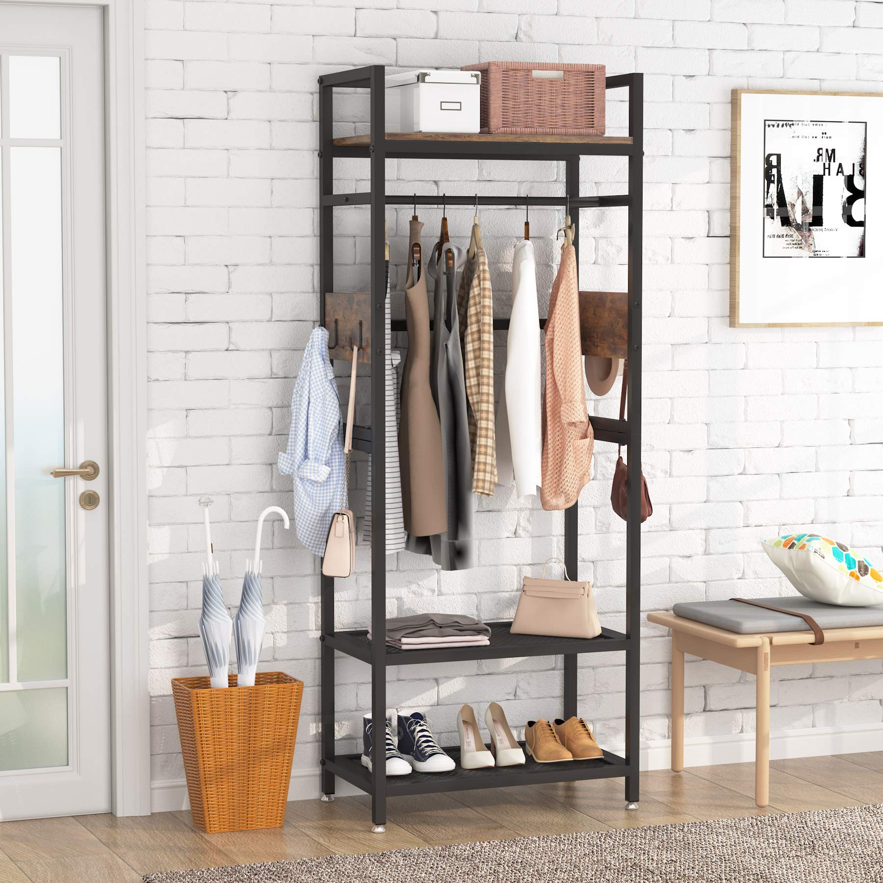 Small Heavy Duty Clothes Rack with Shelf and Hanging Rod