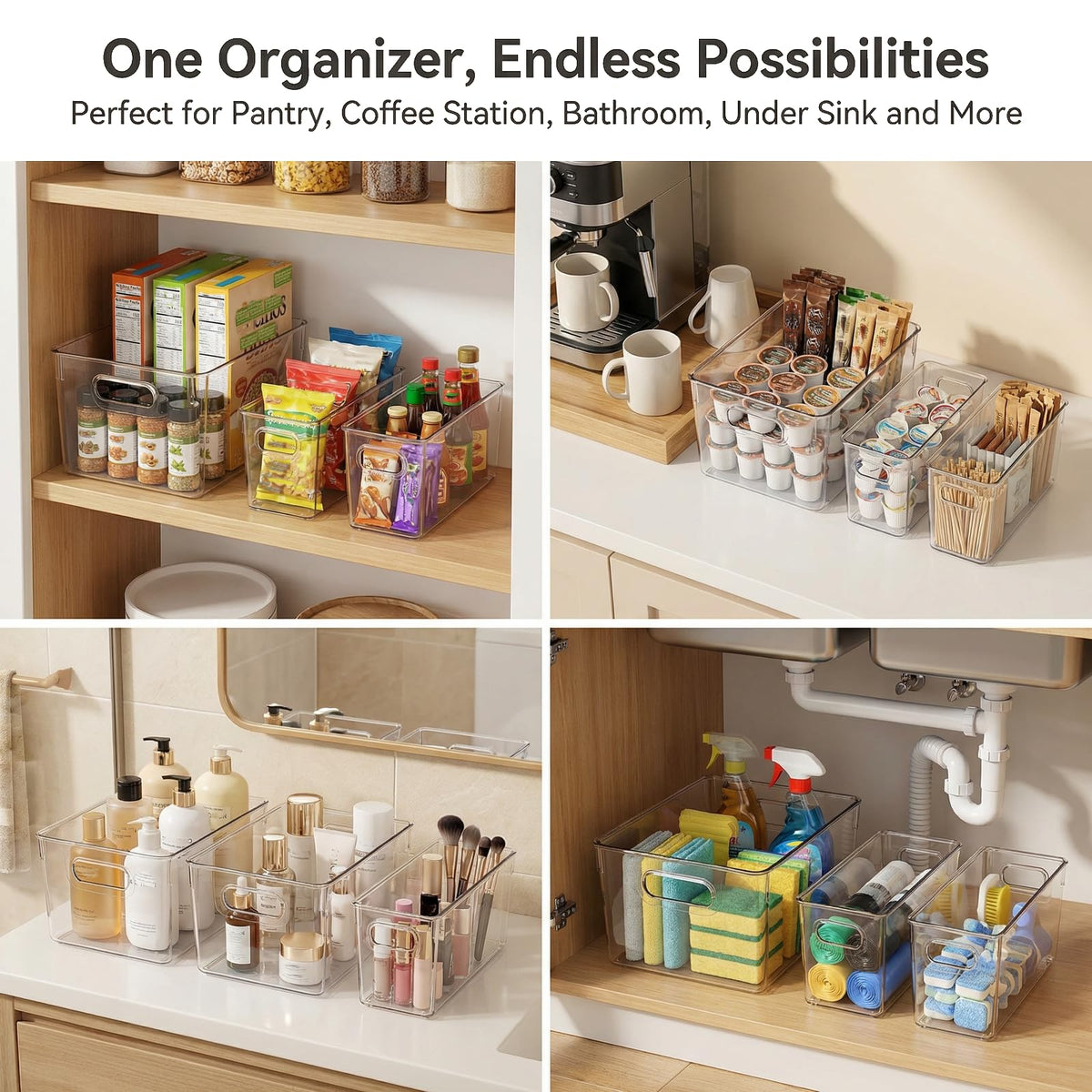 10 Pack Clear Plastic Storage Organizer Bins