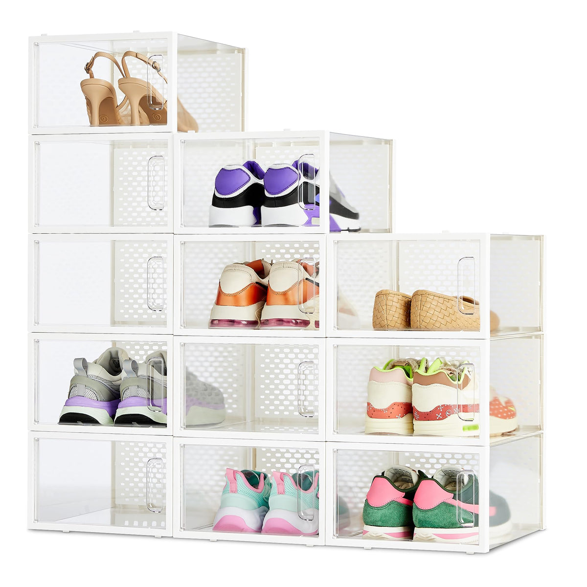Stackable and Foldable Clear Shoe Storage Organizer Box (12 Count)