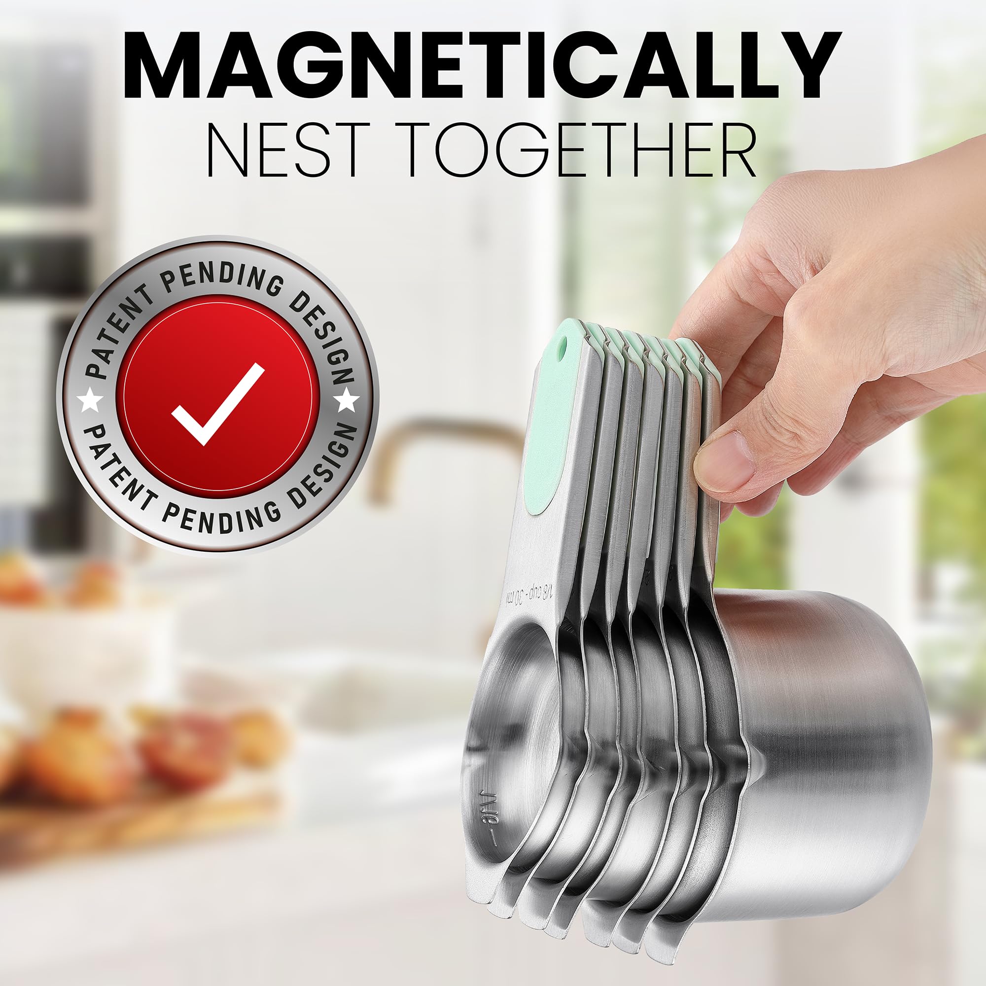 Magnetic Stainless Steel Measuring Cups Set of 7 Patented (7 Count)